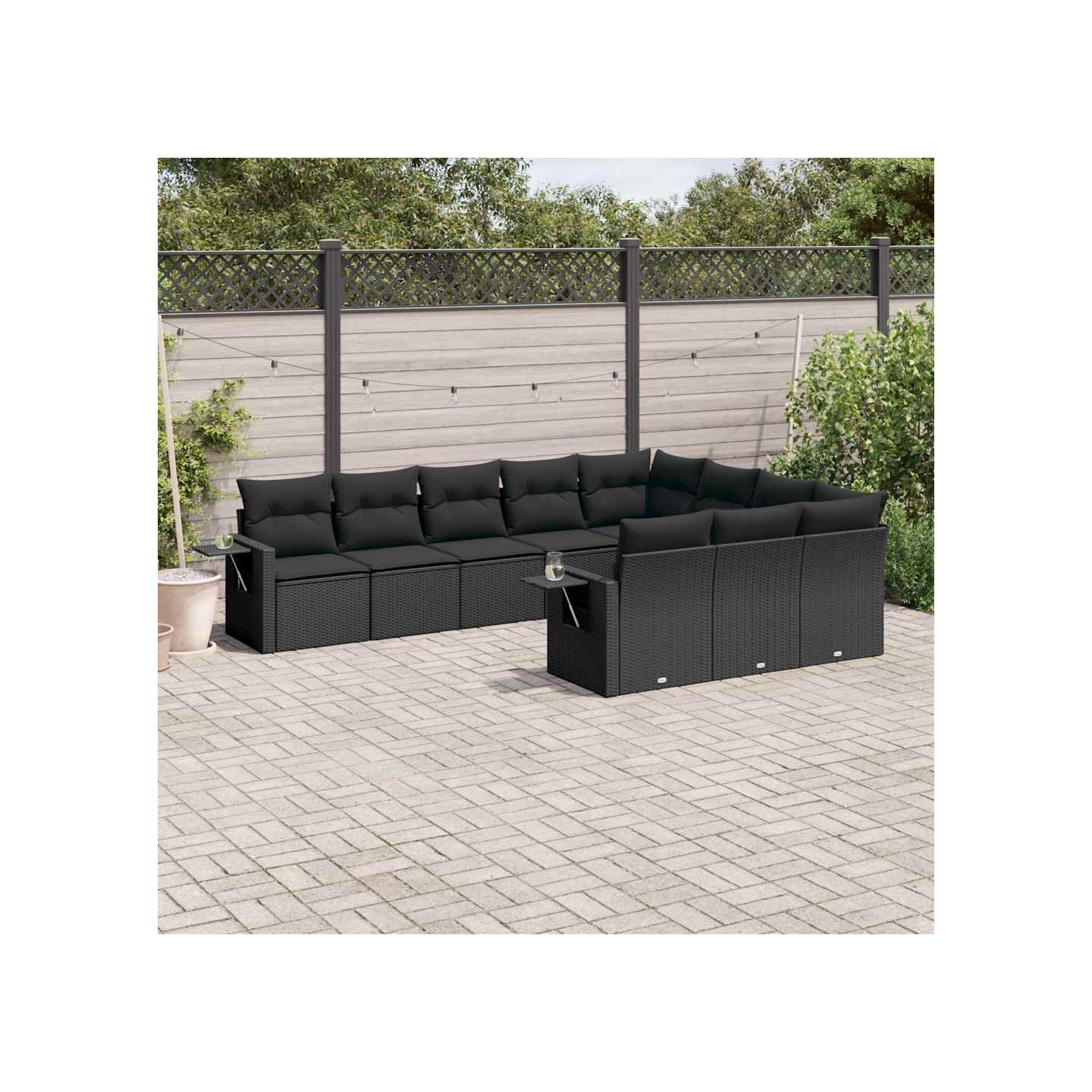 Salon de jardin 10 pcs avec coussins noir résine tressée