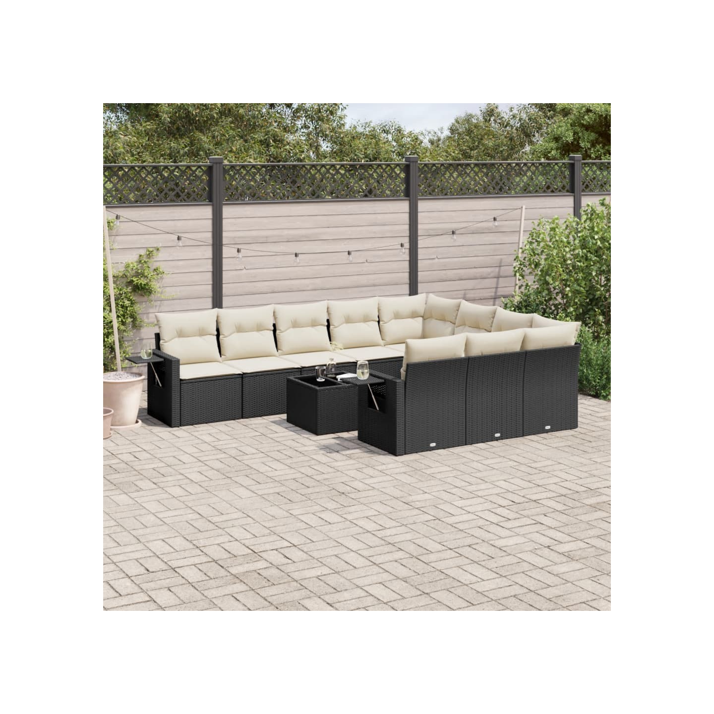 Salon de jardin 11 pcs avec coussins noir résine tressée
