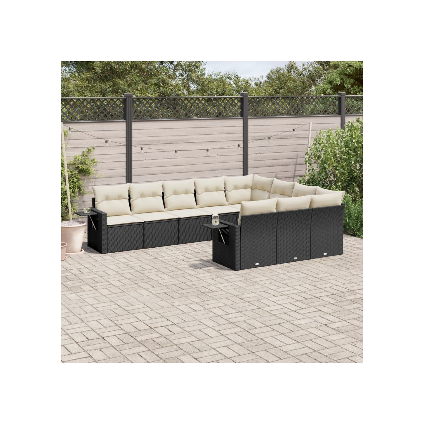 Salon de jardin 10 pcs avec coussins noir résine tressée