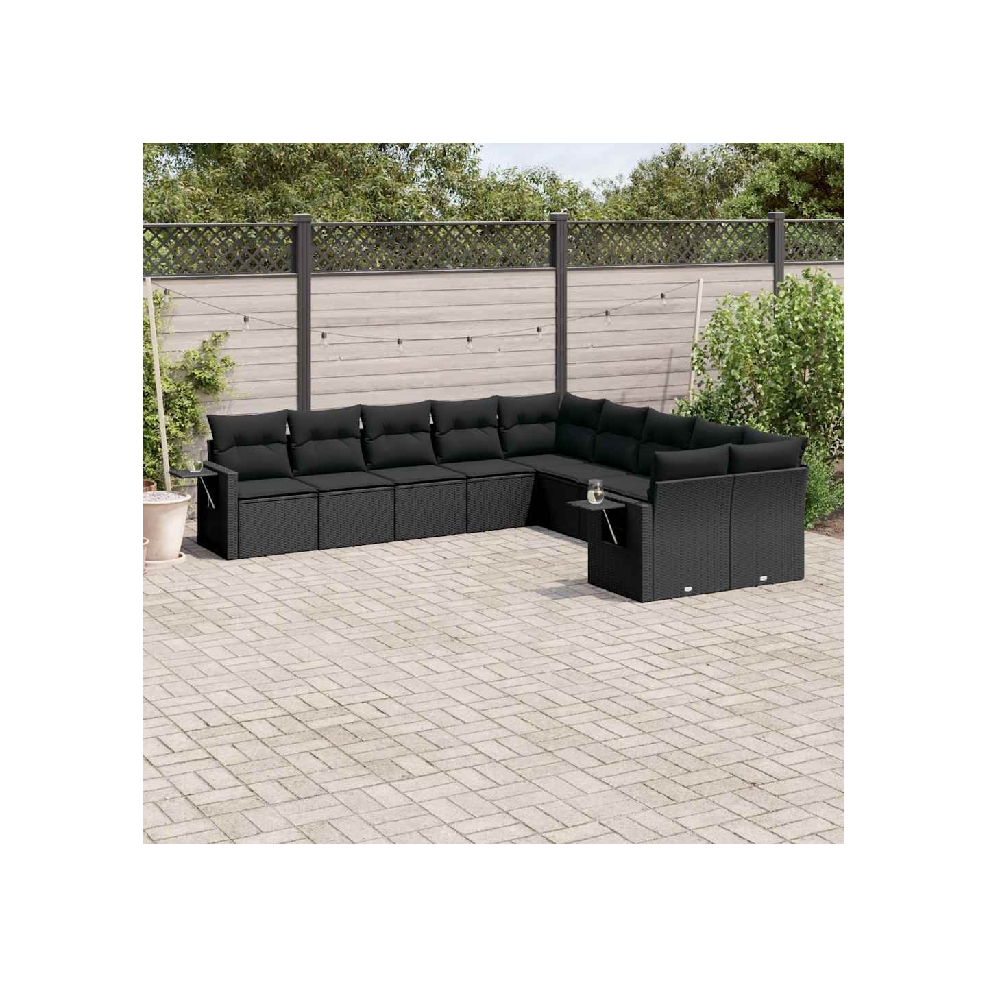 Salon de jardin 10 pcs avec coussins noir résine tressée