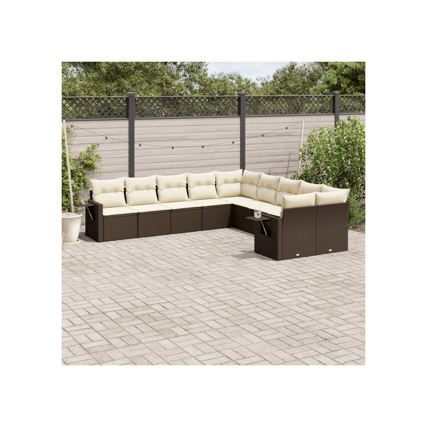 Salon de jardin 10 pcs avec coussins marron résine tressée