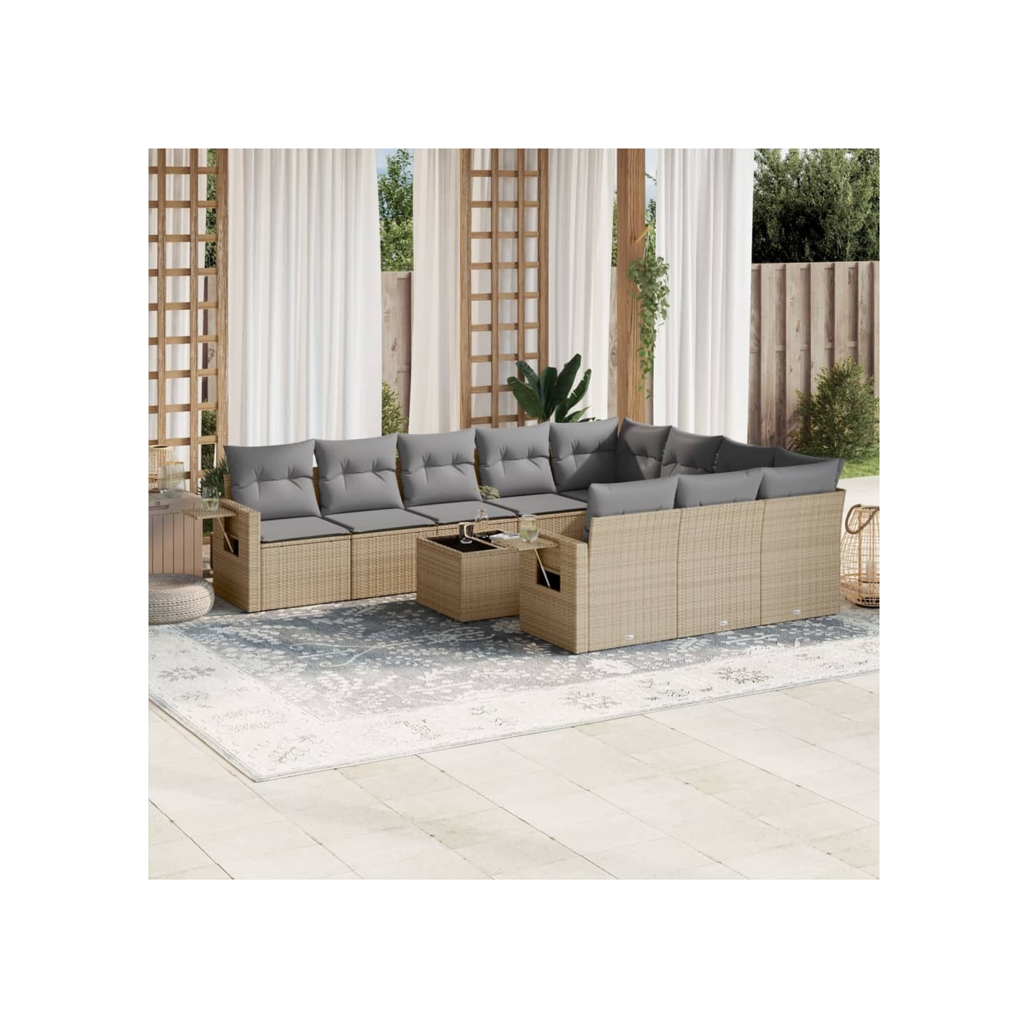 Salon de jardin 11 pcs avec coussins beige résine tressée