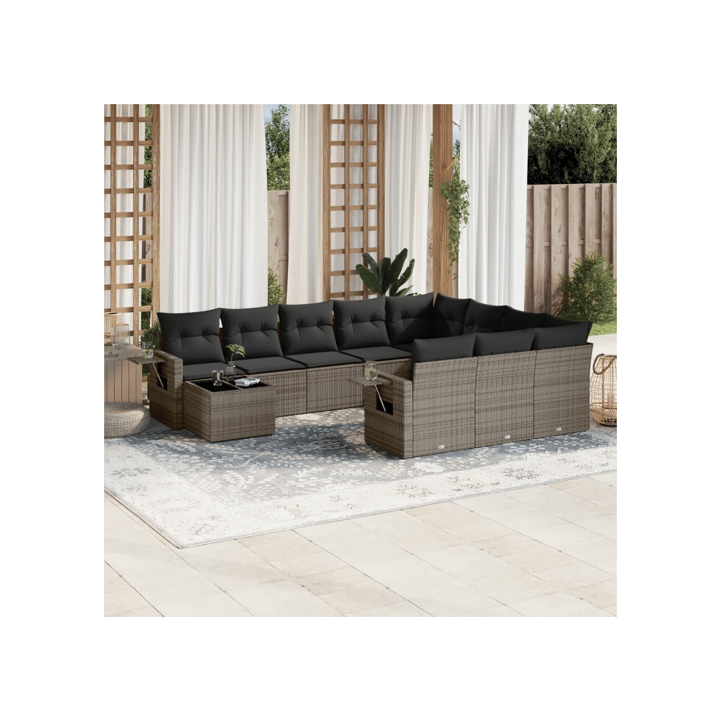 Salon de jardin 11 pcs avec coussins gris résine tressée