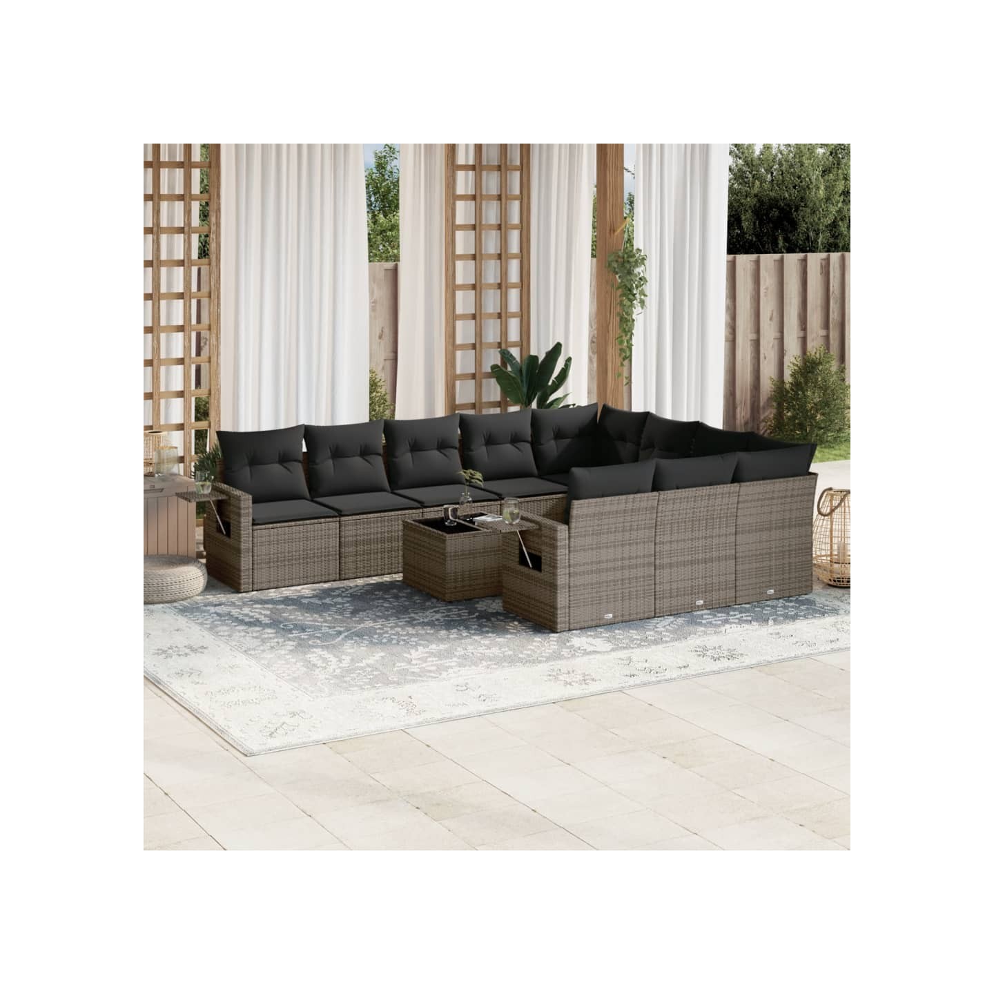 Salon de jardin 11 pcs avec coussins gris résine tressée