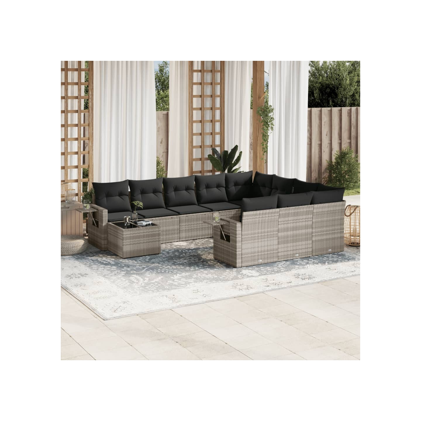 Salon de jardin 11 pcs avec coussins gris clair résine tressée
