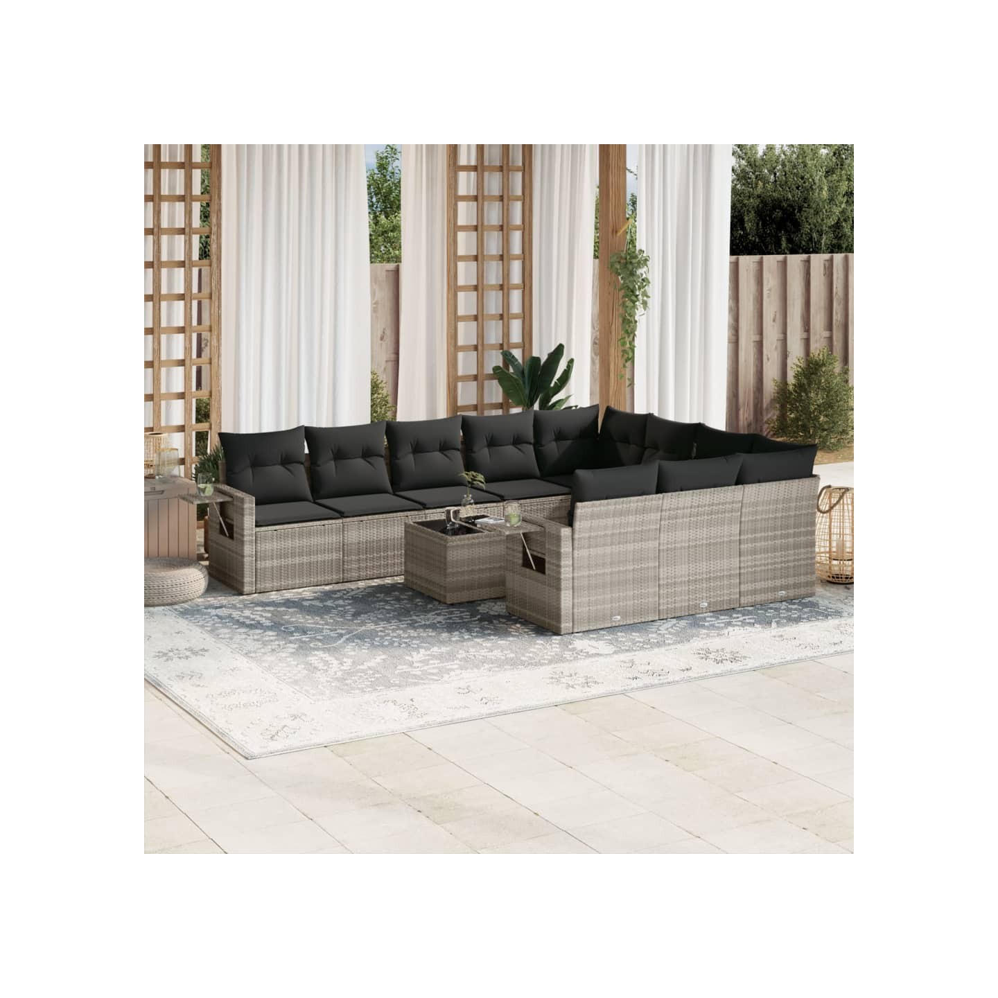 Salon de jardin 11 pcs avec coussins gris clair résine tressée