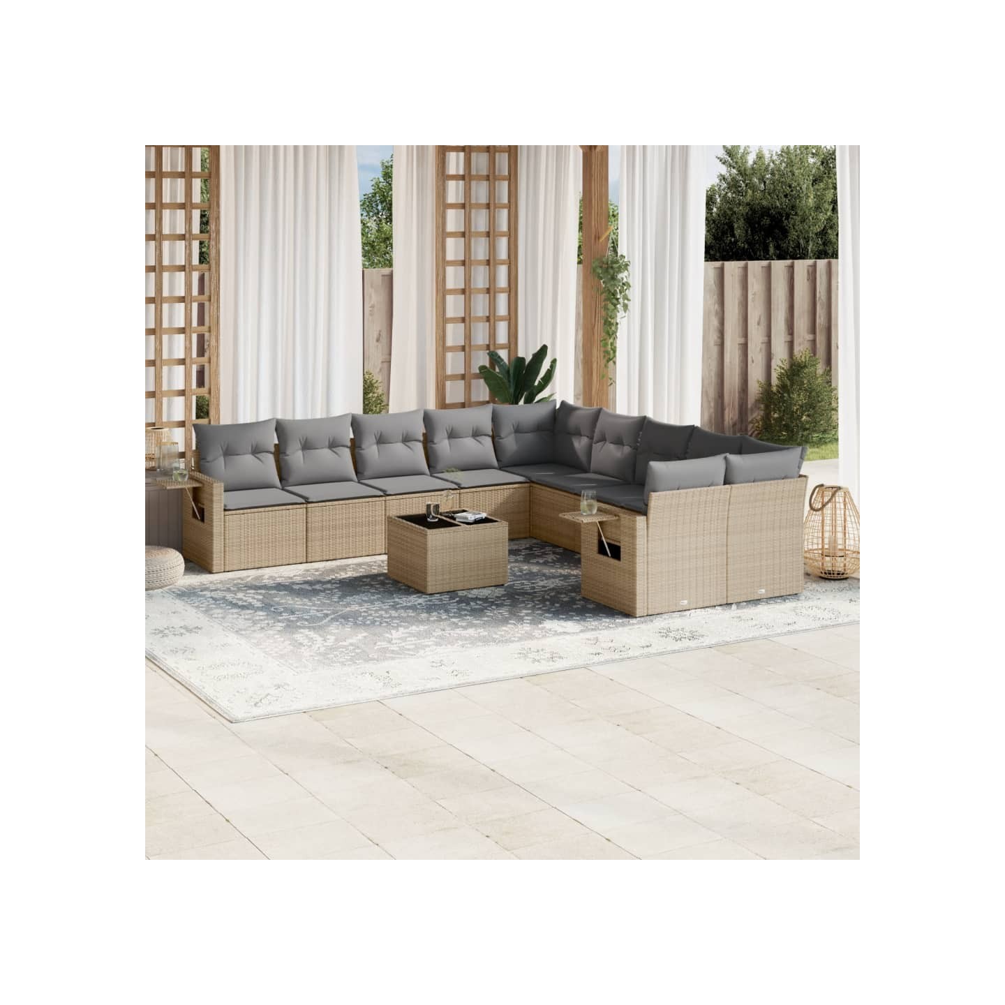 Salon de jardin 11 pcs avec coussins beige résine tressée