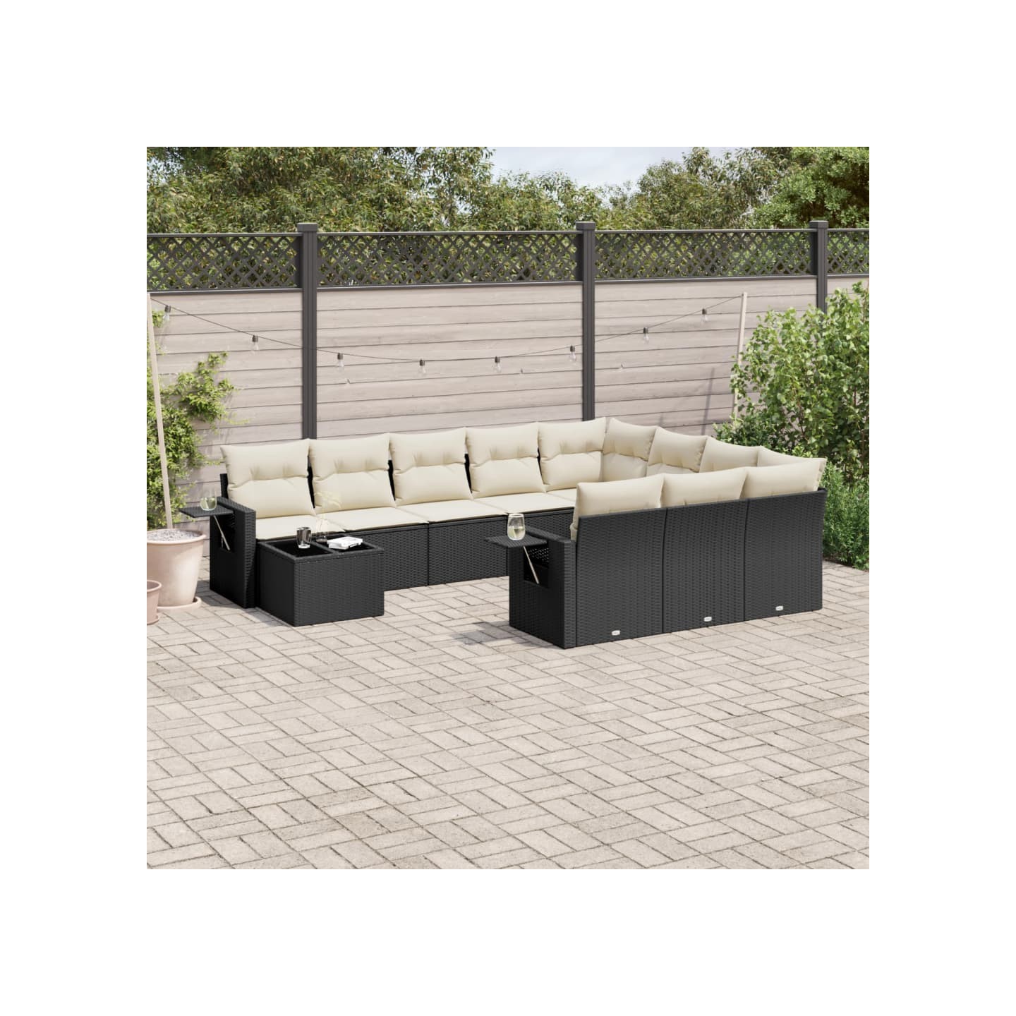 Salon de jardin 11 pcs avec coussins noir résine tressée