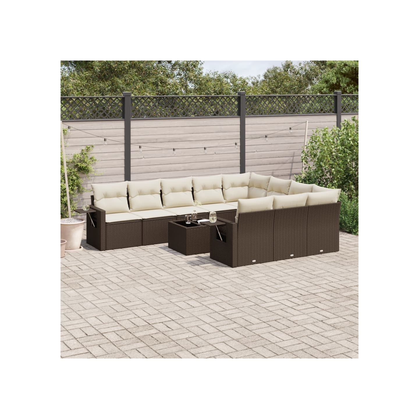 Salon de jardin et coussins 11 pcs marron résine tressée