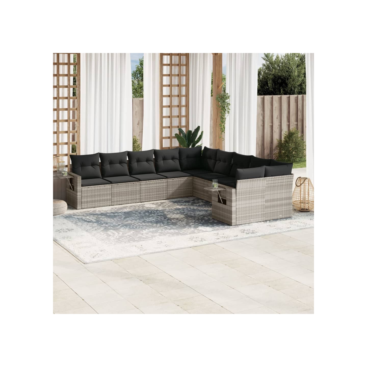 Salon de jardin avec coussins 10 pcs gris clair résine tressée