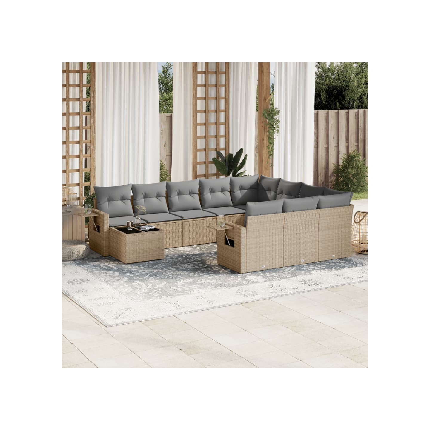 Salon de jardin 11 pcs avec coussins beige résine tressée