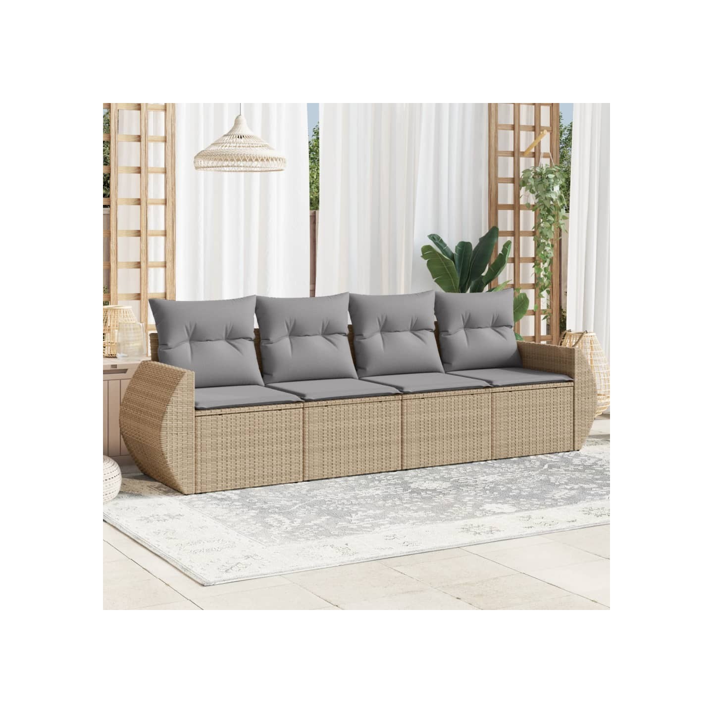 Salon de jardin avec coussins 4 pcs beige résine tressée