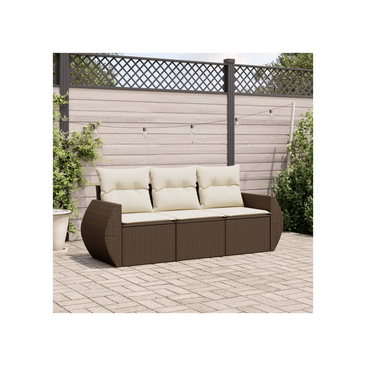 Salon de jardin avec coussins 3 pcs marron résine tressée
