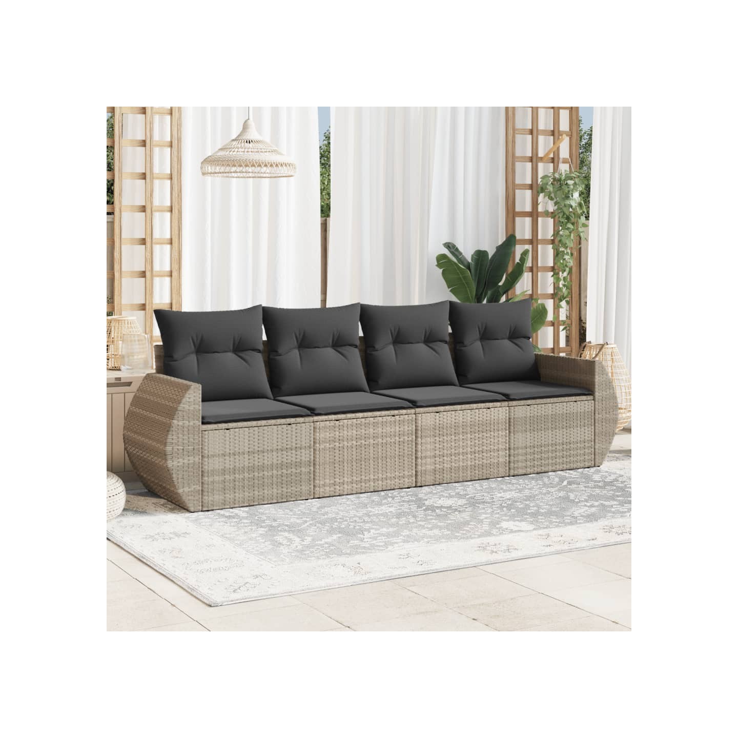 Salon de jardin 4 pcs avec coussins gris clair résine tressée