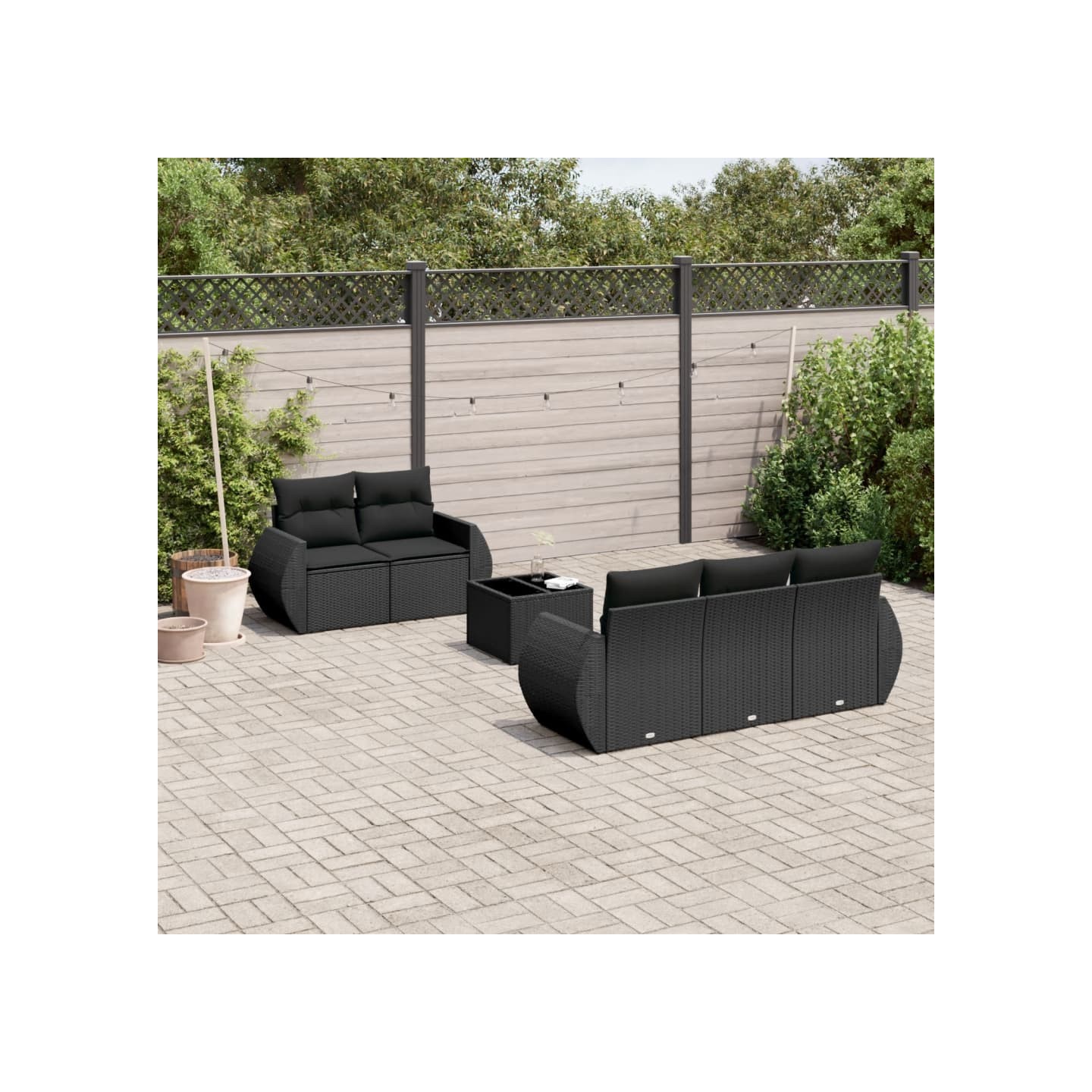 Salon de jardin 6 pcs avec coussins noir résine tressée