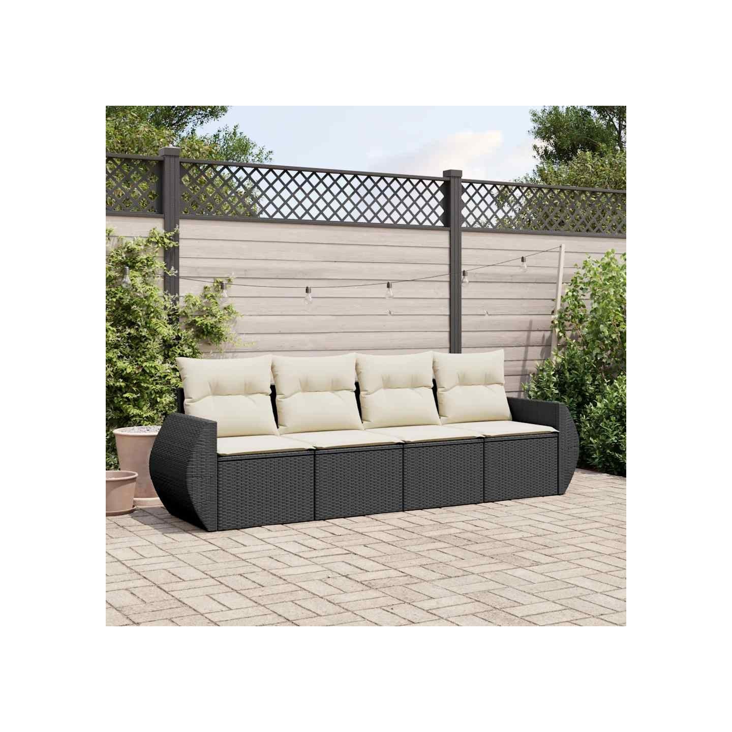 Salon de jardin 4 pcs avec coussins noir résine tressée