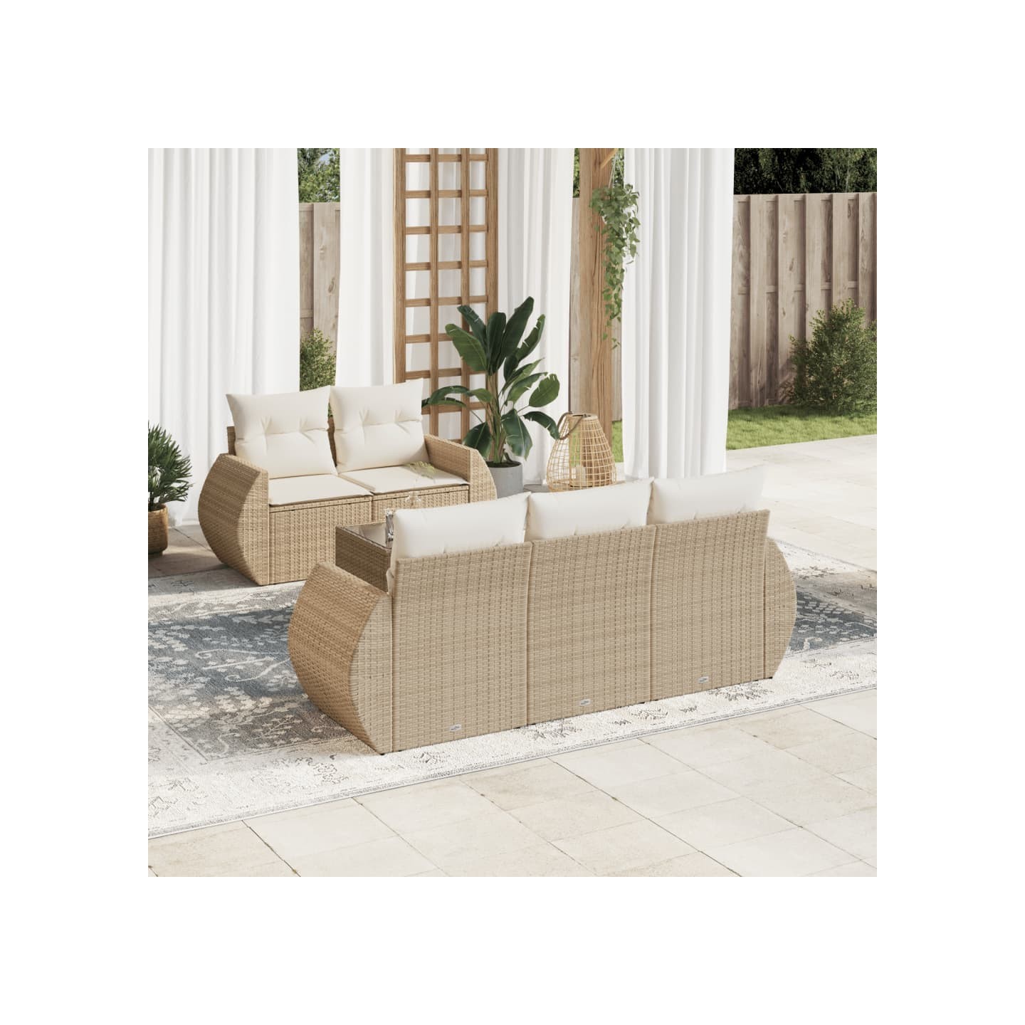 Salon de jardin avec coussins 6 pcs beige résine tressée