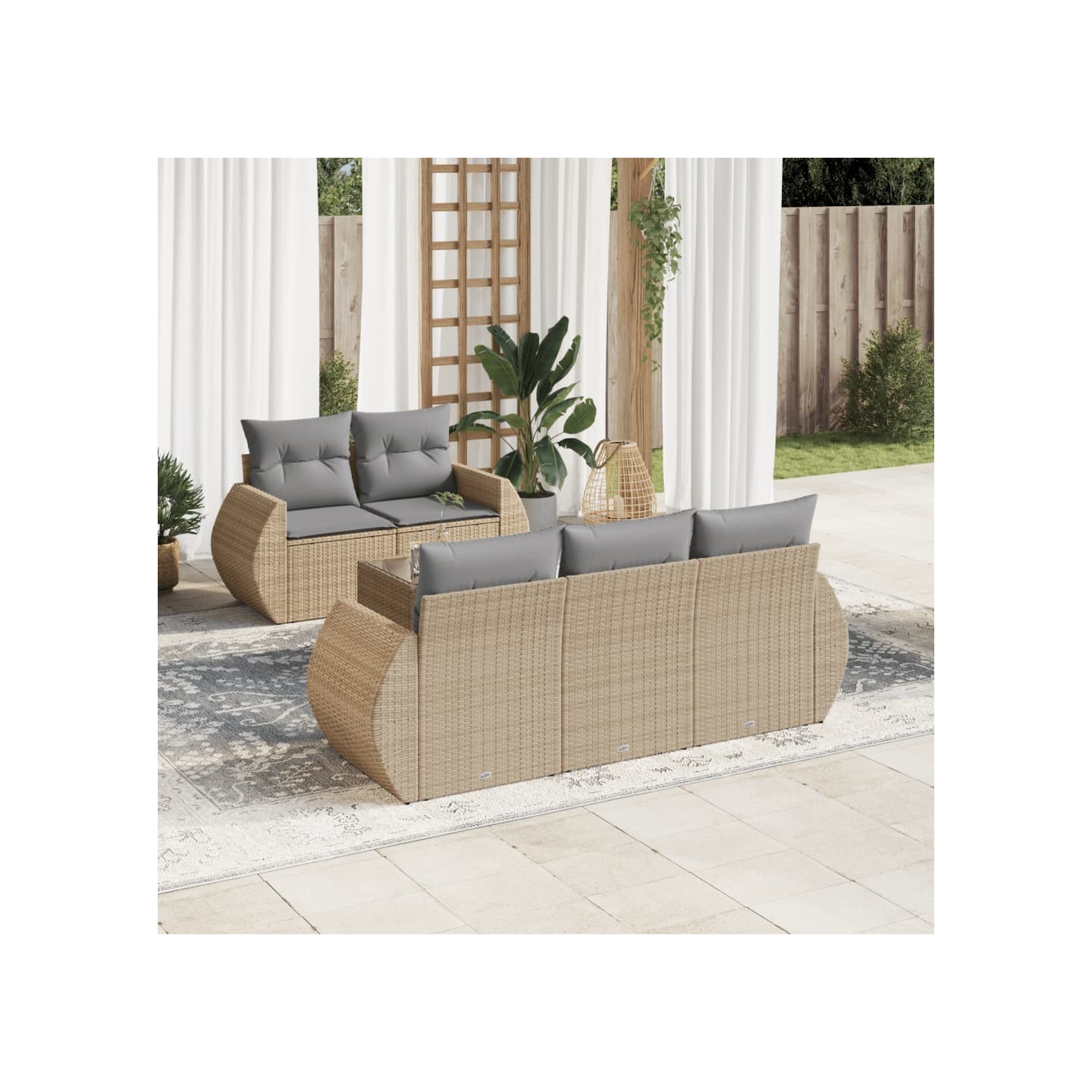Salon de jardin avec coussins 6 pcs beige résine tressée