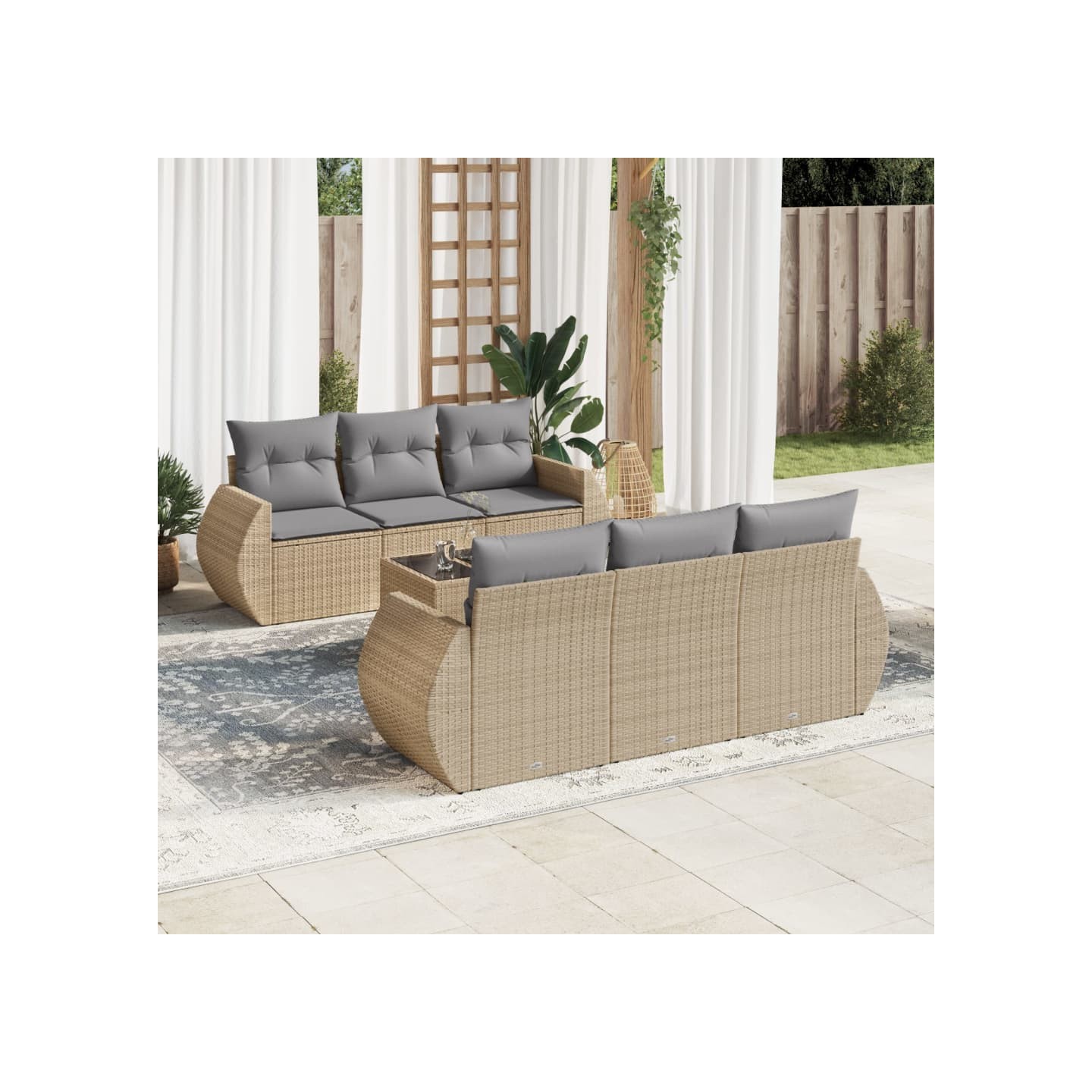 Salon de jardin avec coussins 7 pcs beige résine tressée