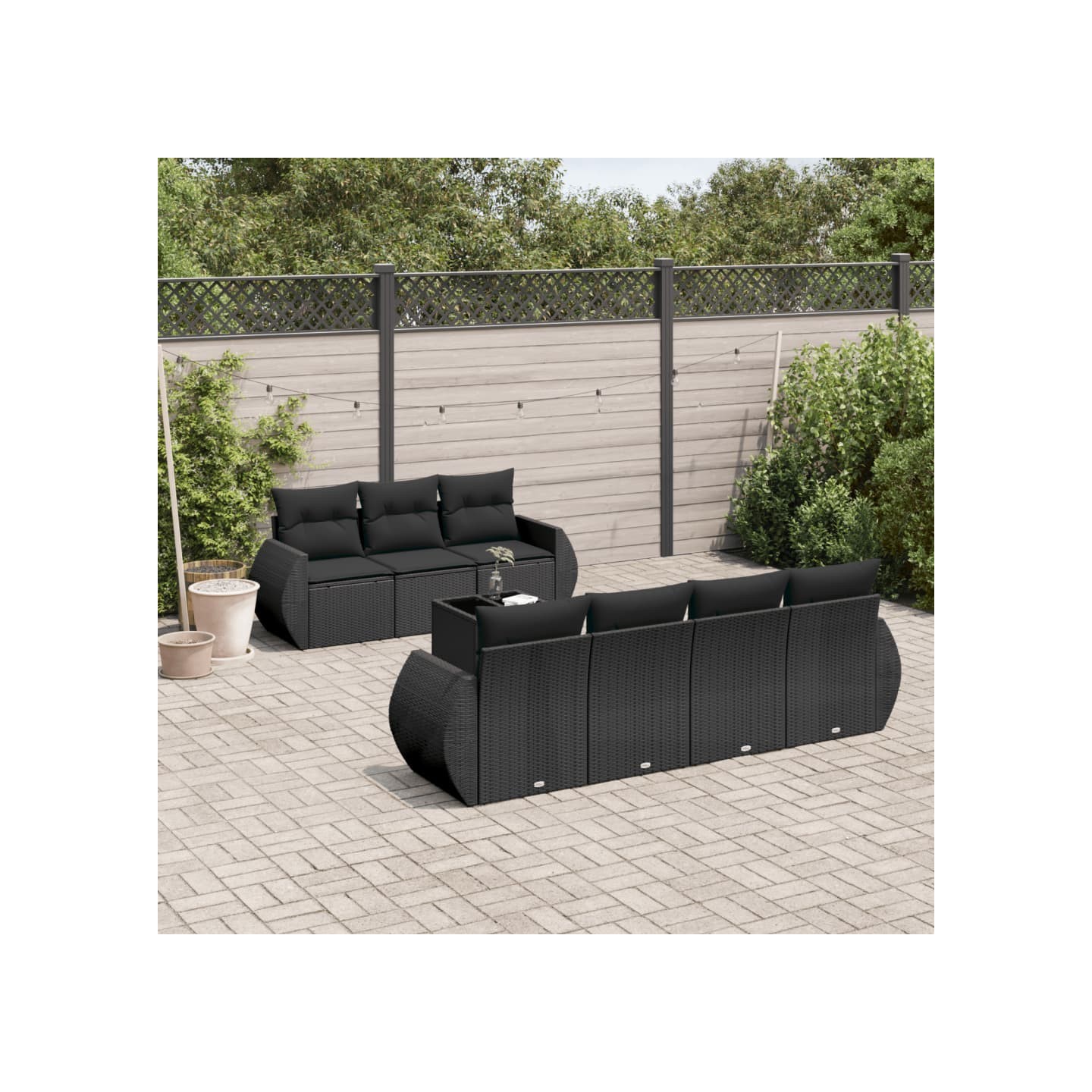 Salon de jardin 8 pcs avec coussins noir résine tressée