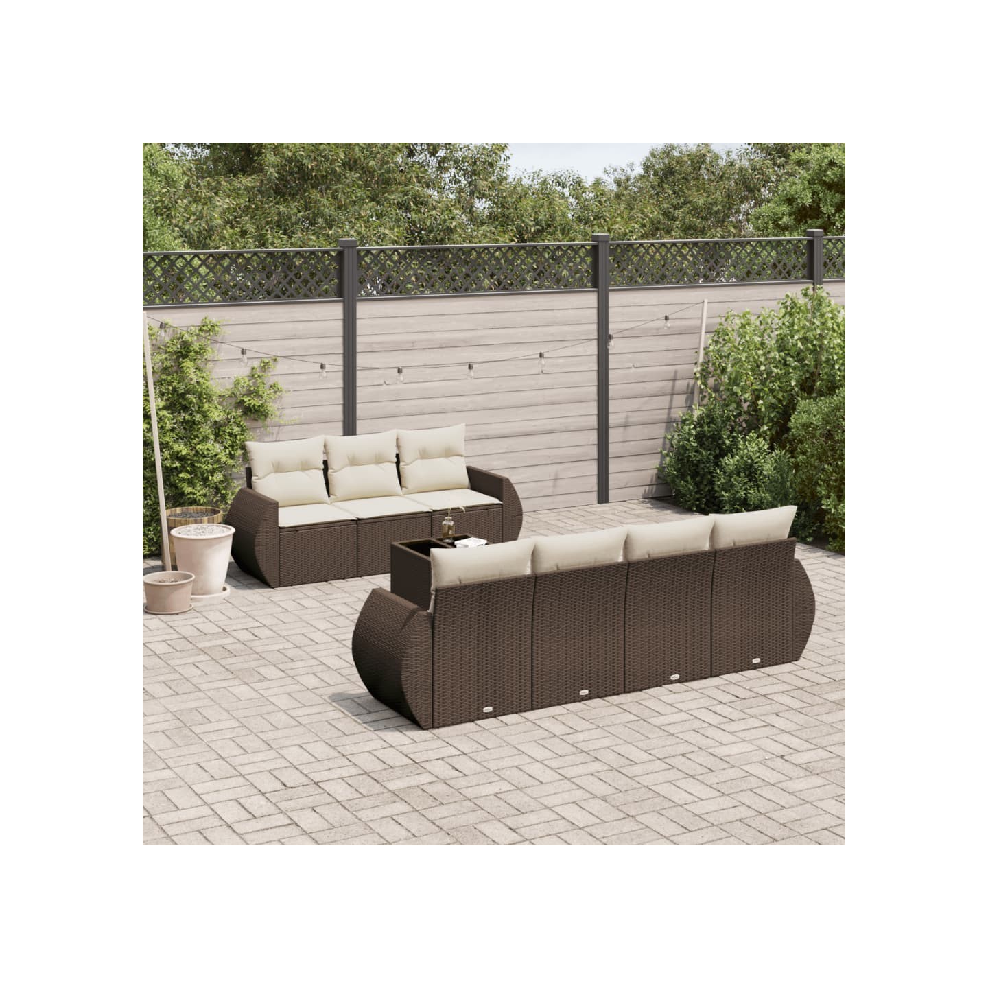 Salon de jardin 8 pcs avec coussins marron résine tressée
