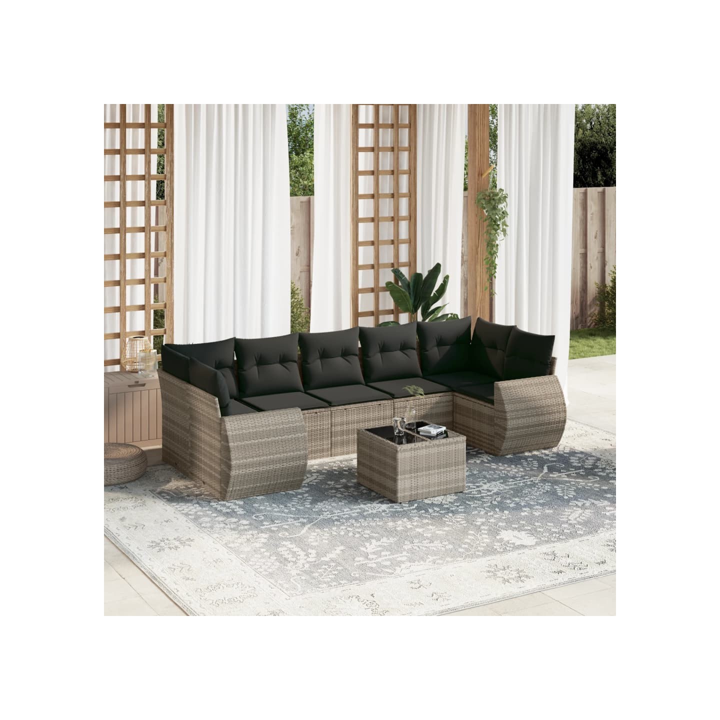 Salon de jardin 8 pcs avec coussins gris clair résine tressée