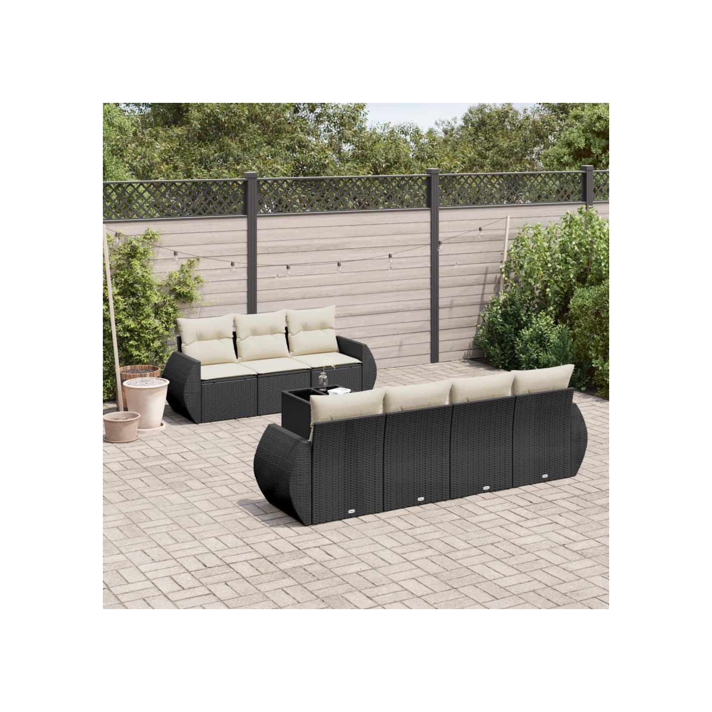 Salon de jardin 8 pcs avec coussins noir résine tressée