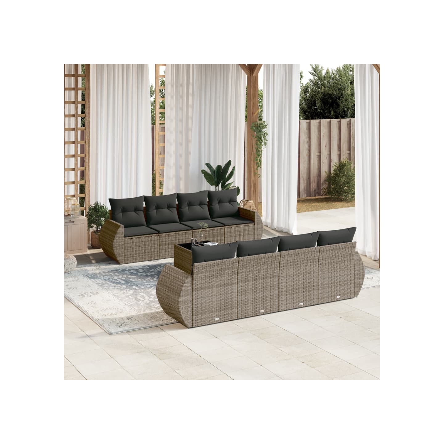 Salon de jardin 9 pcs avec coussins gris résine tressée