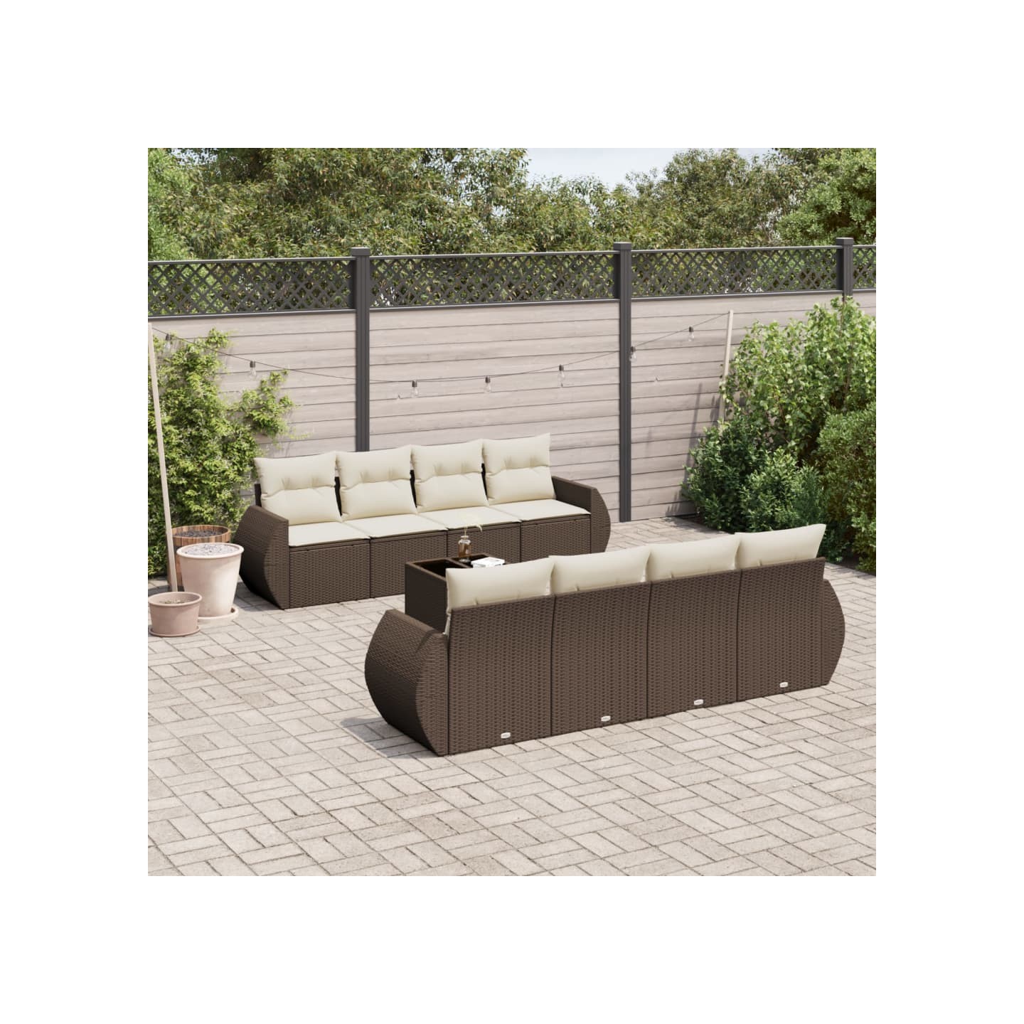 Salon de jardin avec coussins 9 pcs marron résine tressée