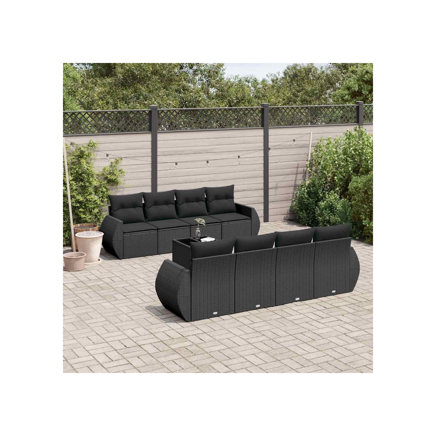 Salon de jardin 9 pcs avec coussins noir résine tressée