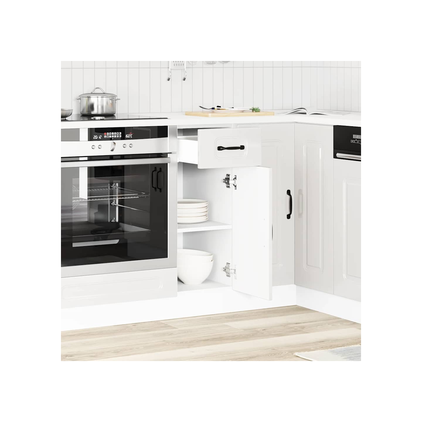 Armoire de cuisine Kalmar blanc brillant bois ingénierie