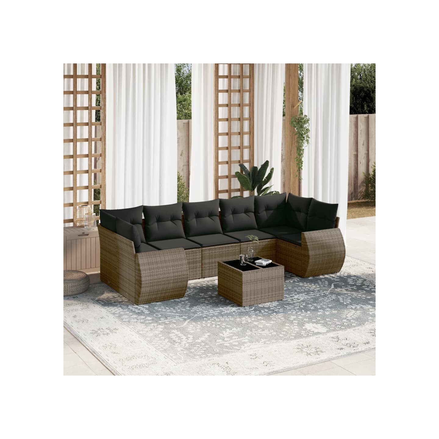 Salon de jardin 8 pcs avec coussins gris résine tressée