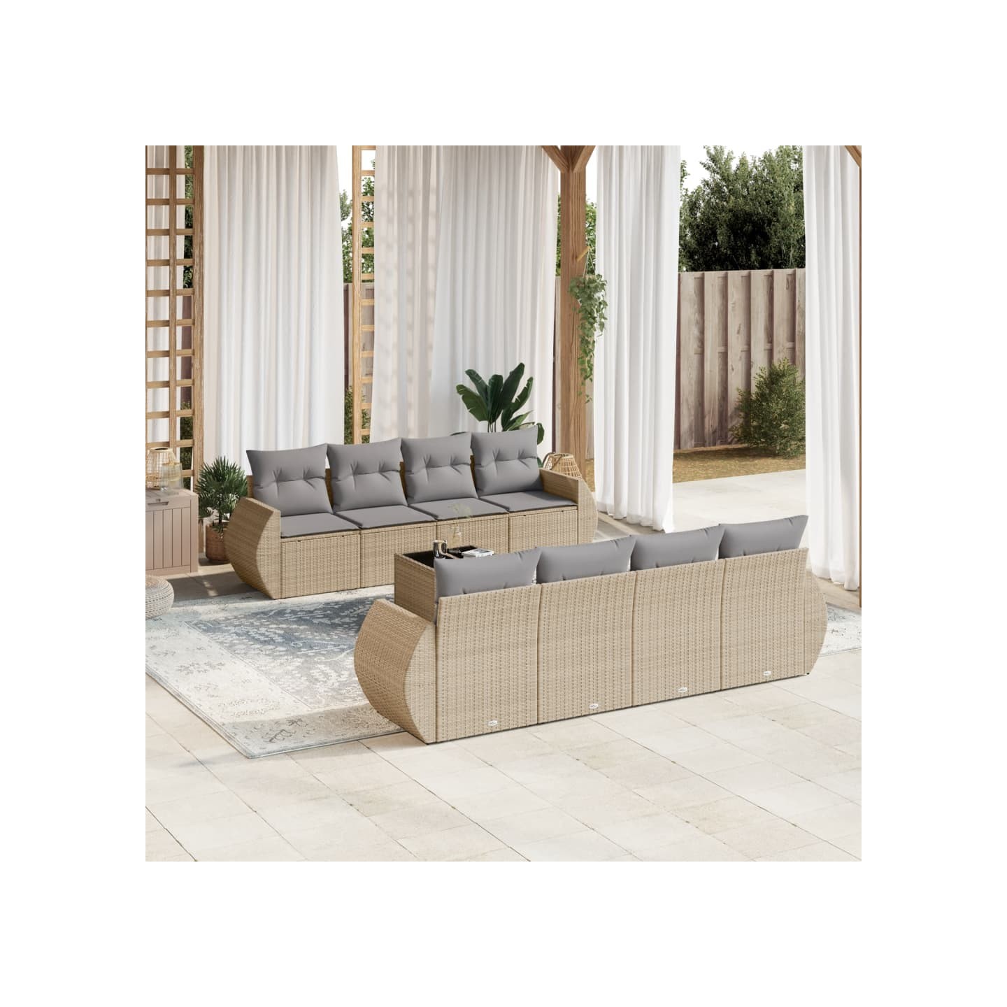 Salon de jardin avec coussins 9 pcs beige résine tressée
