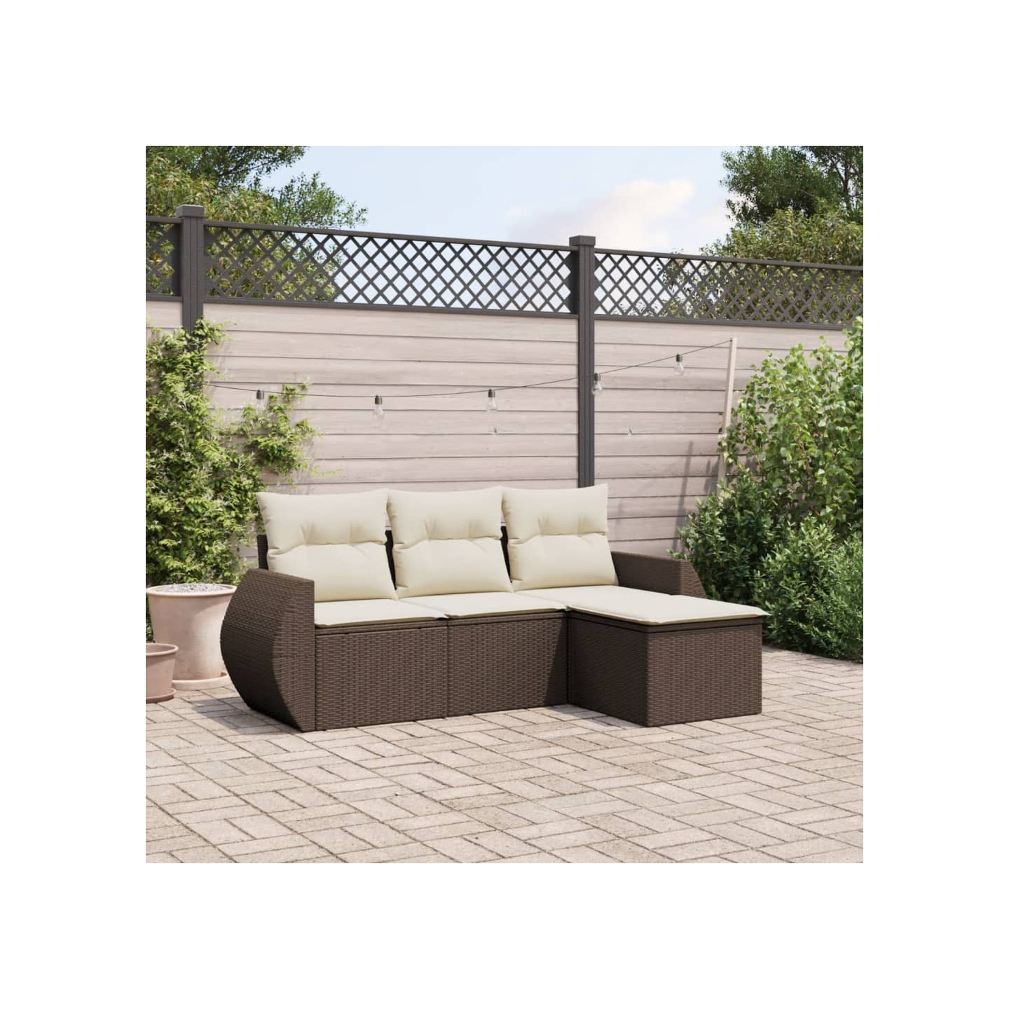 Salon de jardin 4 pcs avec coussins marron résine tressée