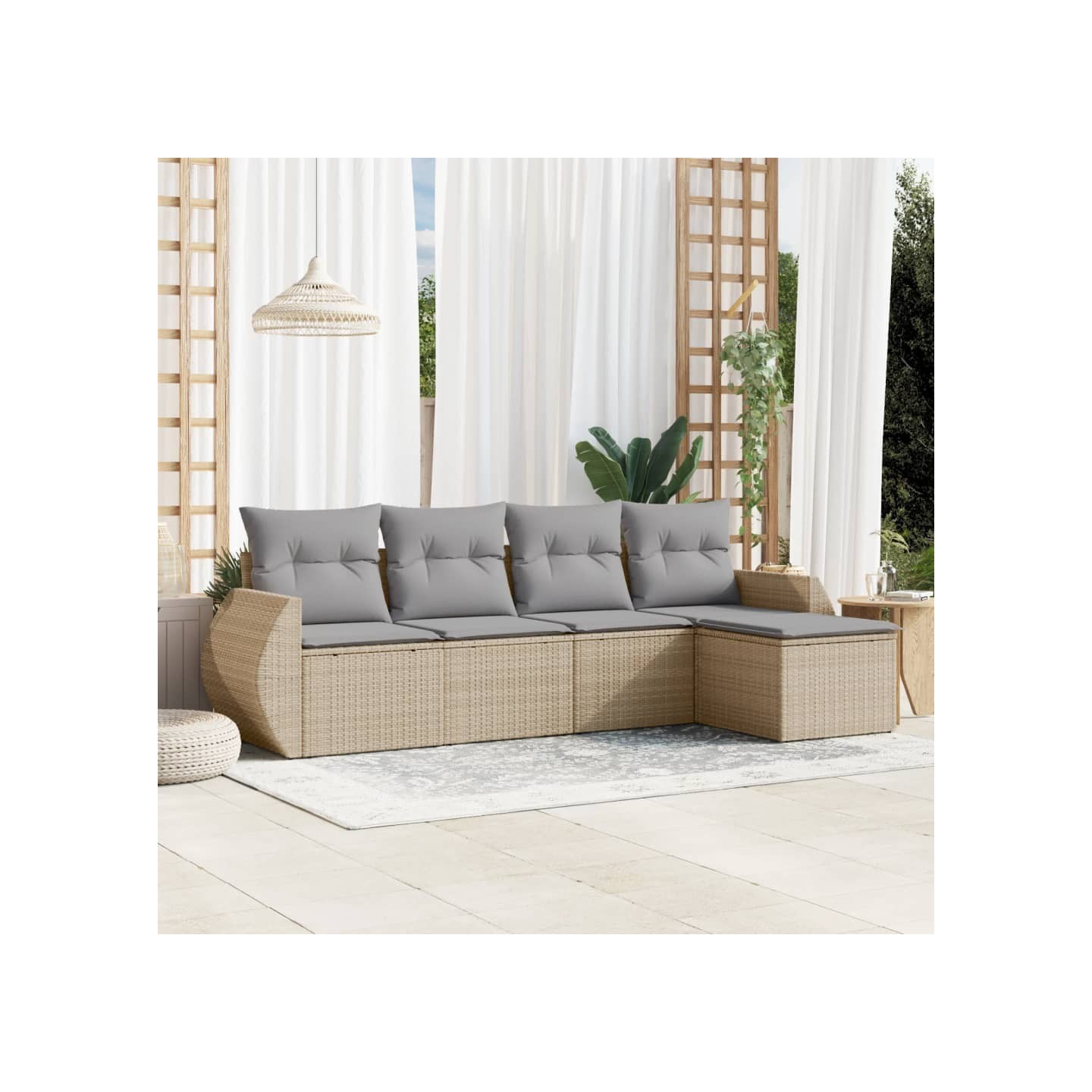 Salon de jardin avec coussins 5 pcs beige résine tressée