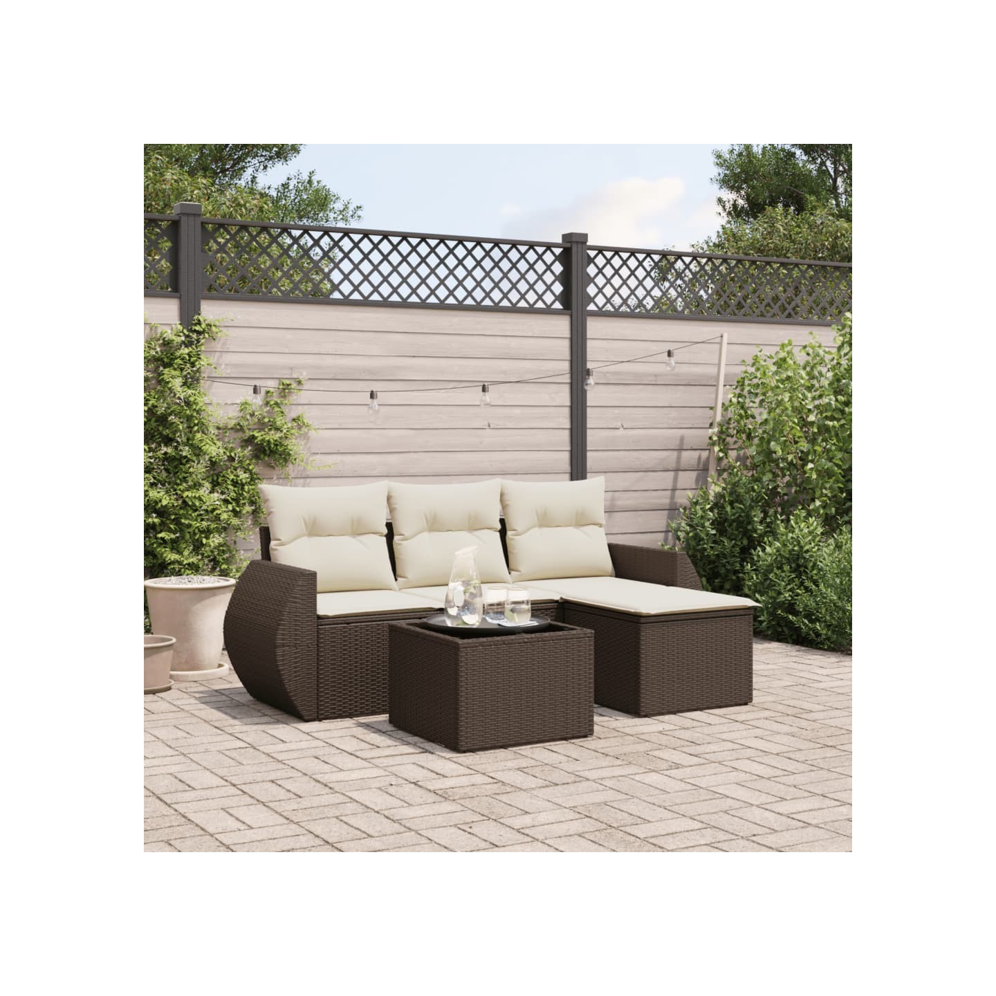 Salon de jardin avec coussins 5 pcs marron résine tressée
