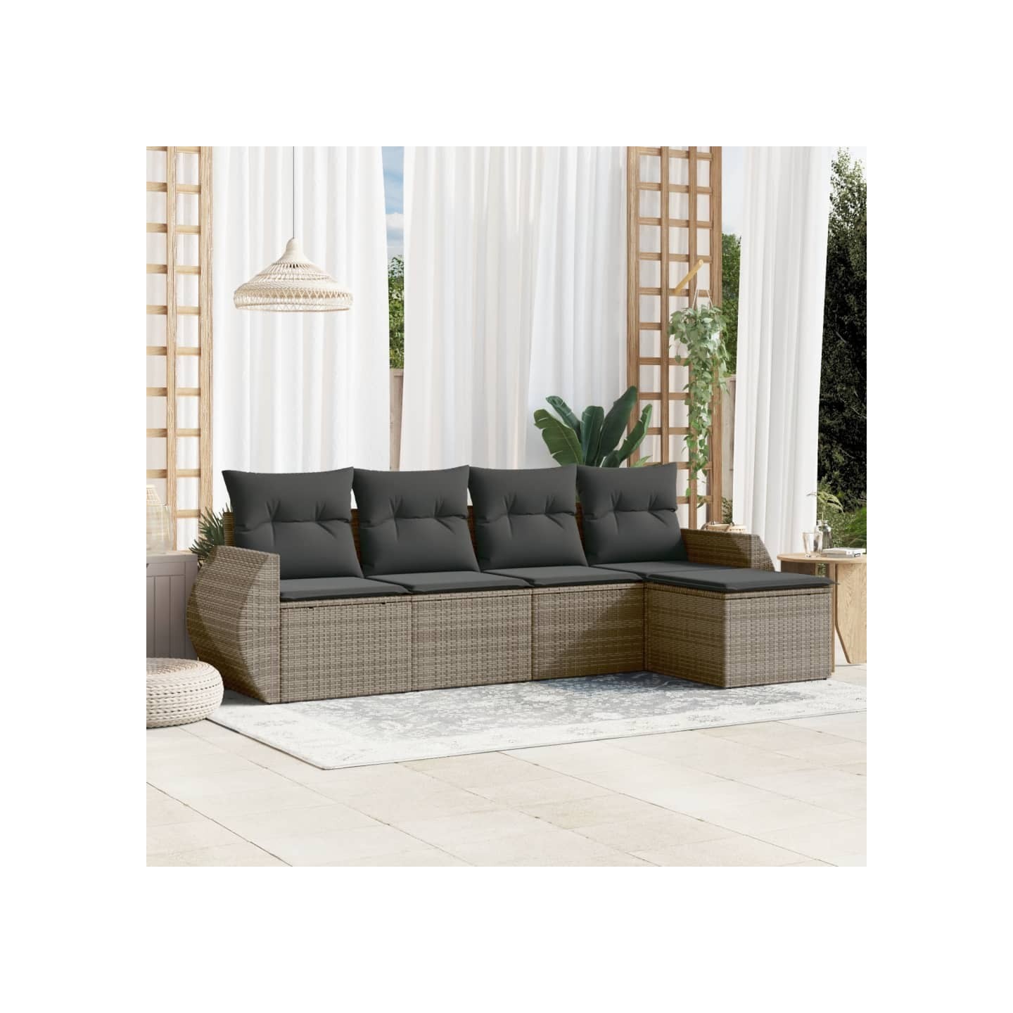 Salon de jardin 5 pcs avec coussins gris résine tressée