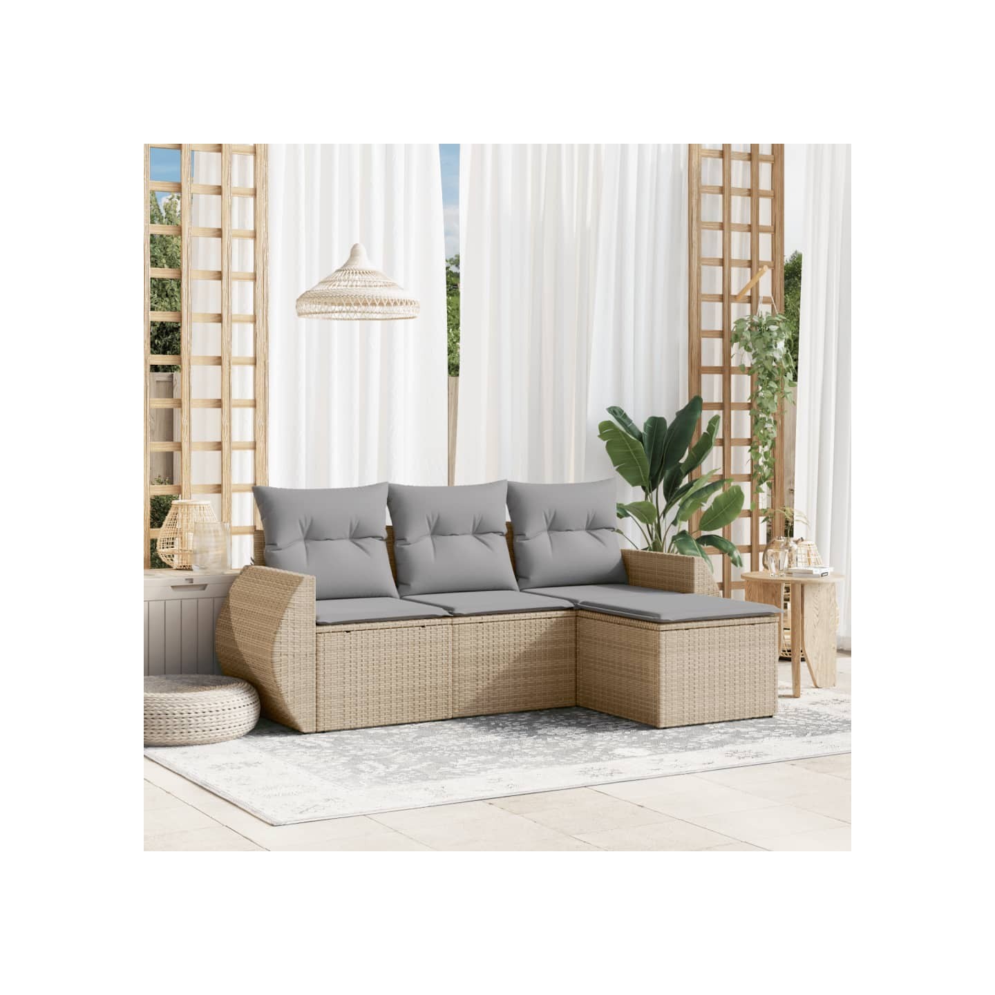Salon de jardin avec coussins 4 pcs beige résine tressée