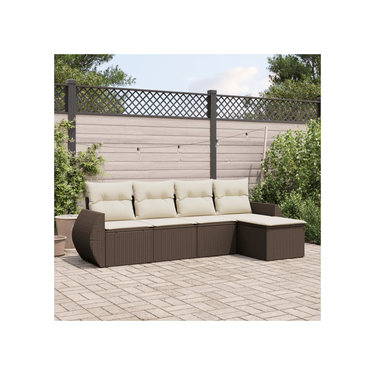 Salon de jardin avec coussins 5 pcs marron résine tressée