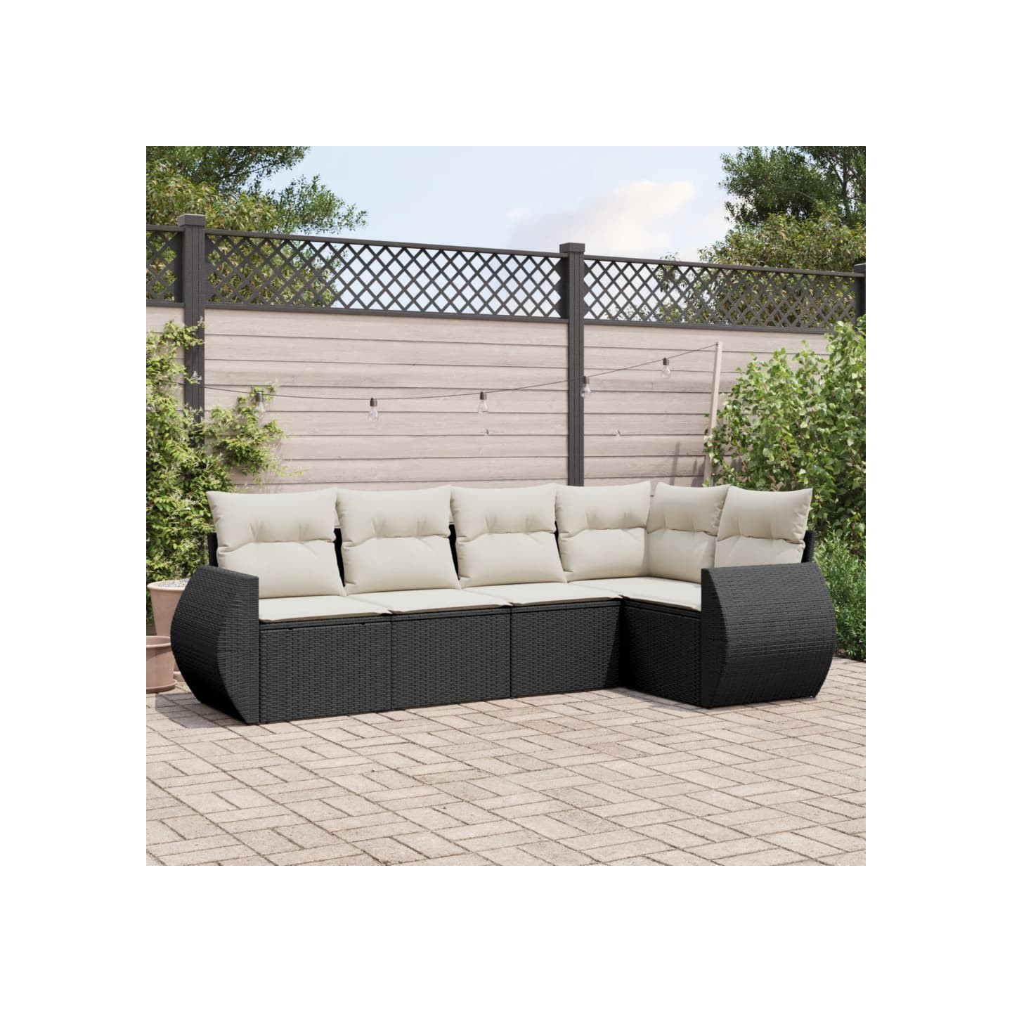 Salon de jardin 5 pcs avec coussins noir résine tressée