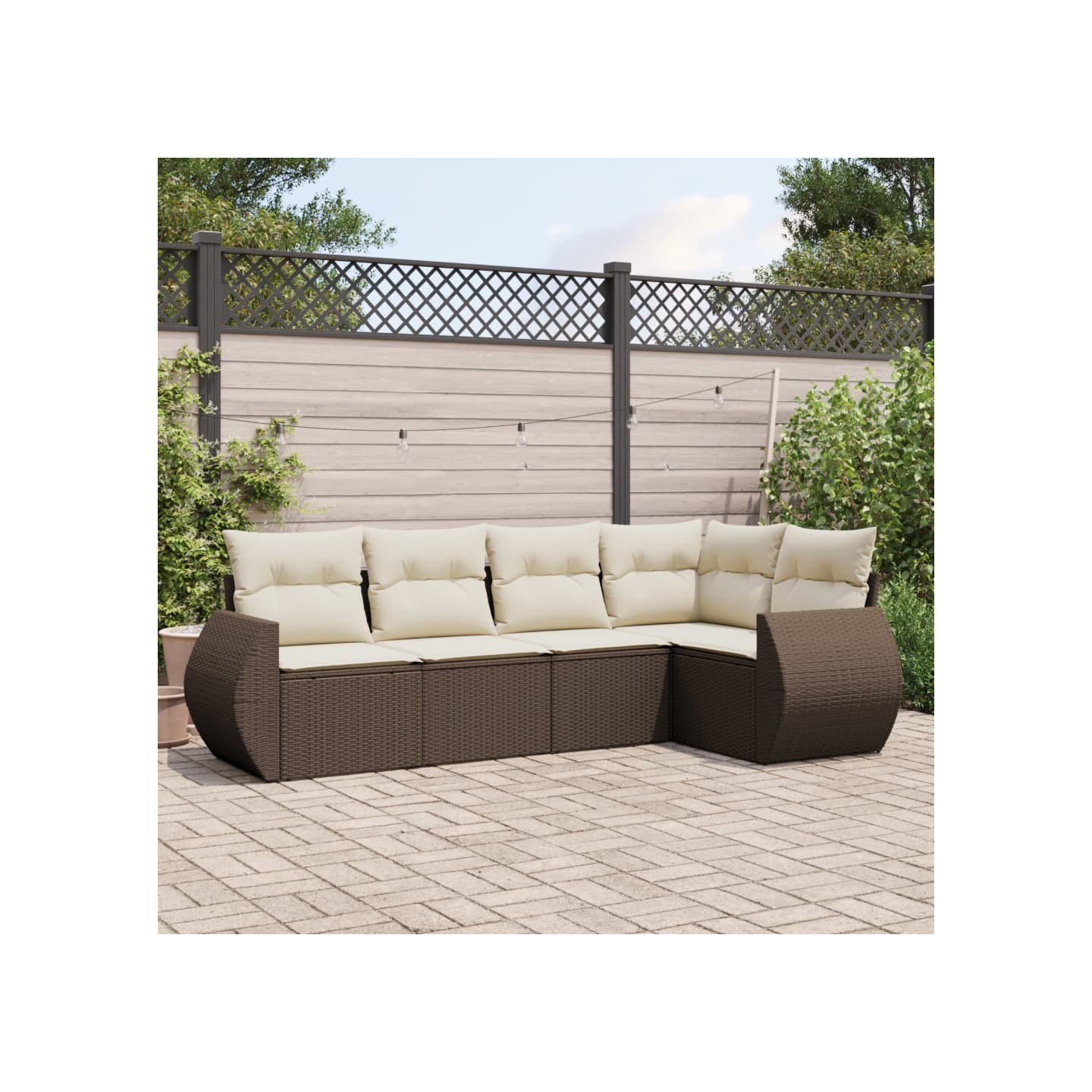 Salon de jardin avec coussins 5 pcs marron résine tressée