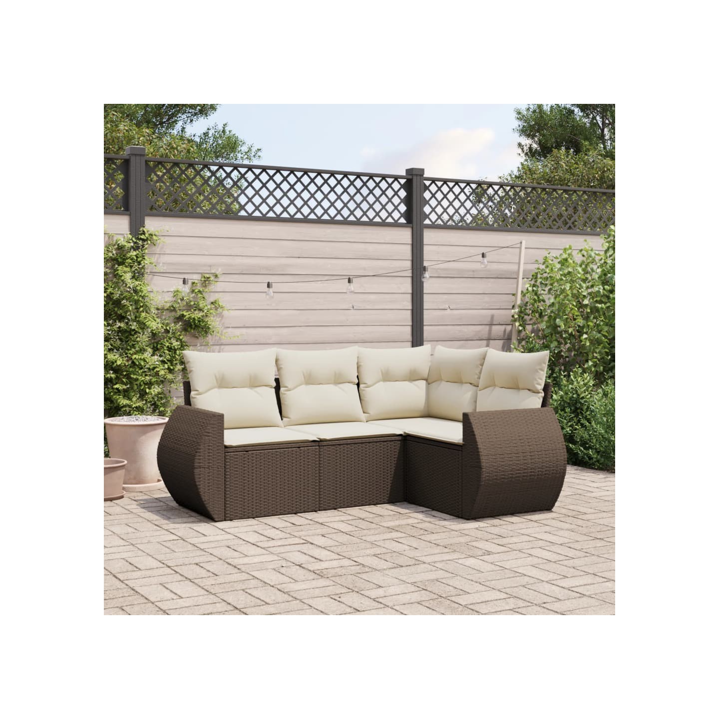 Salon de jardin 4 pcs avec coussins marron résine tressée