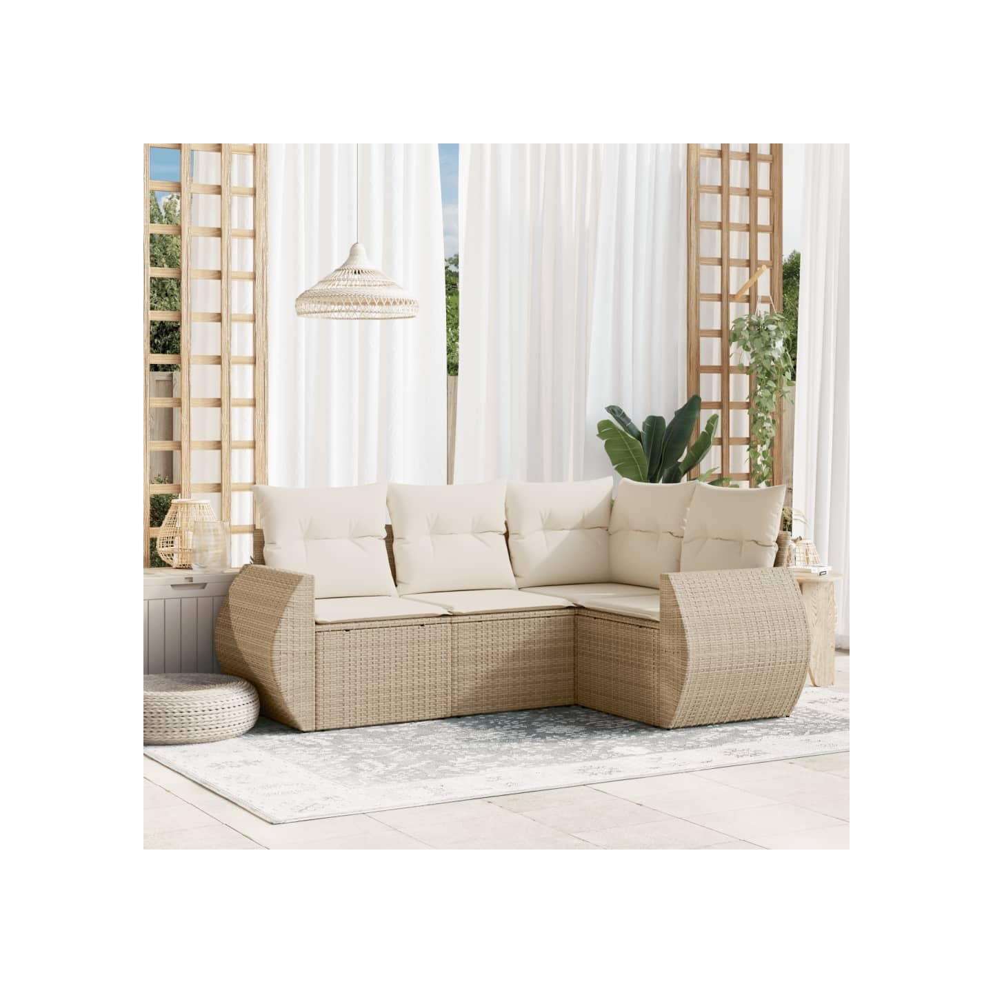 Salon de jardin avec coussins 4 pcs beige résine tressée