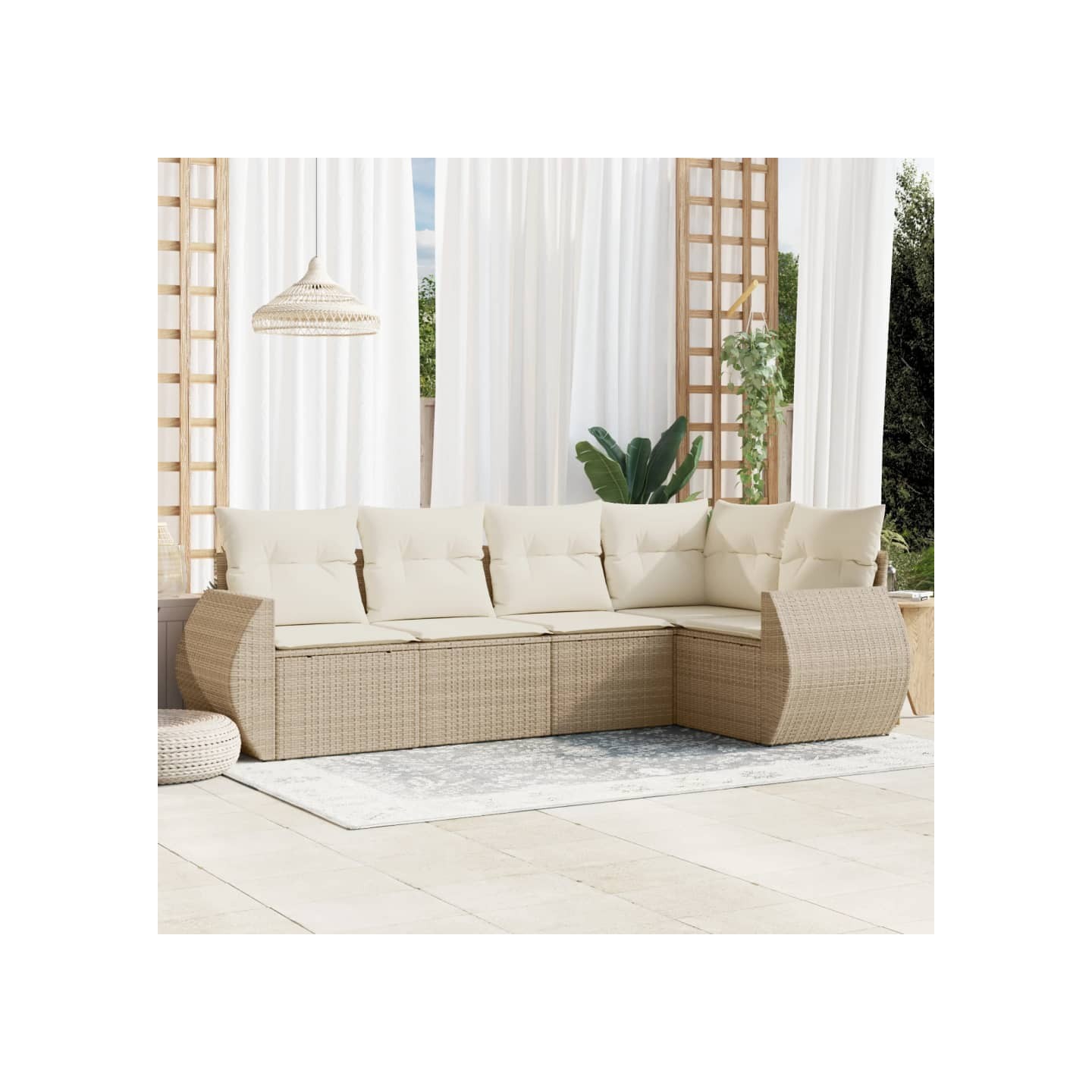 Salon de jardin avec coussins 5 pcs beige résine tressée