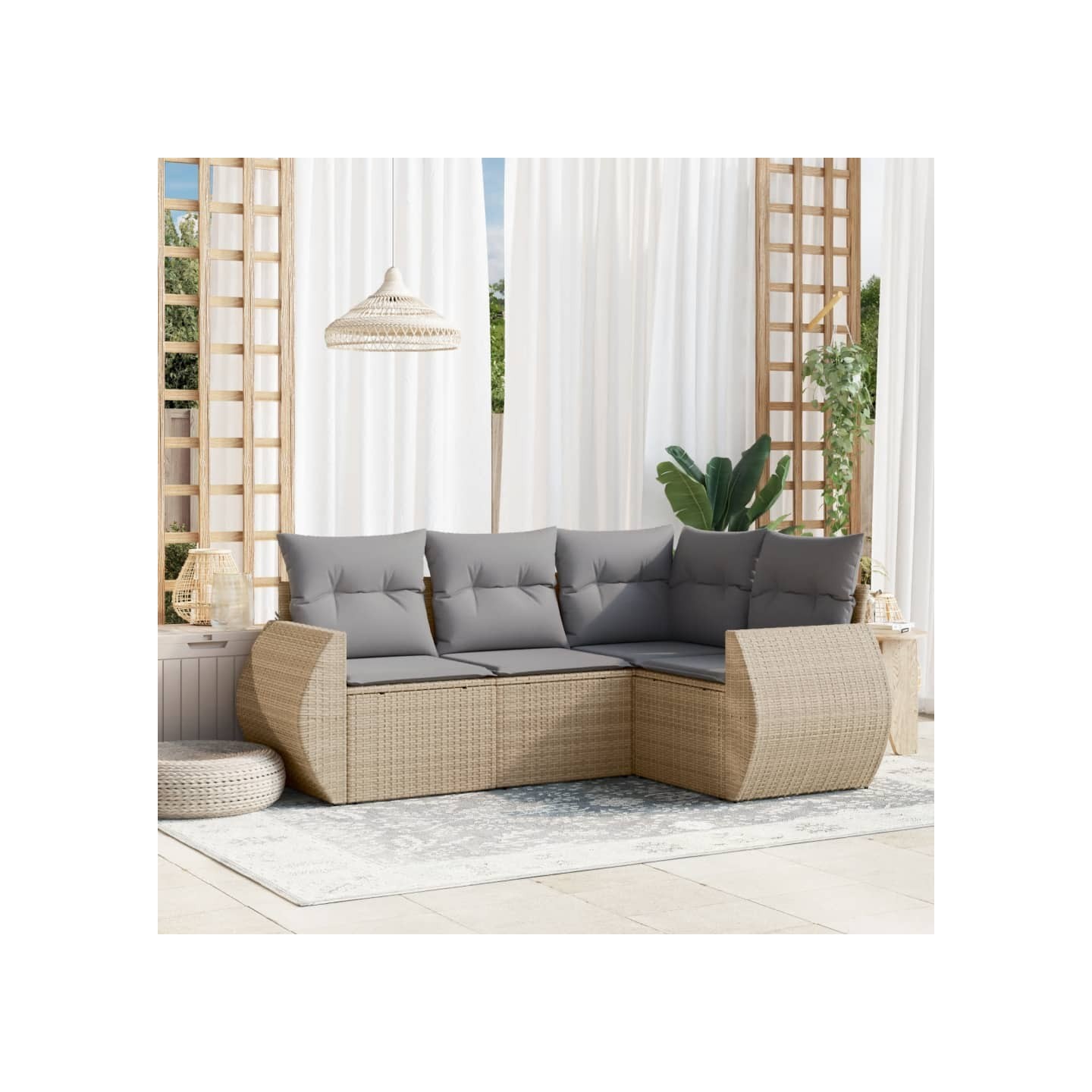 Salon de jardin avec coussins 4 pcs beige résine tressée