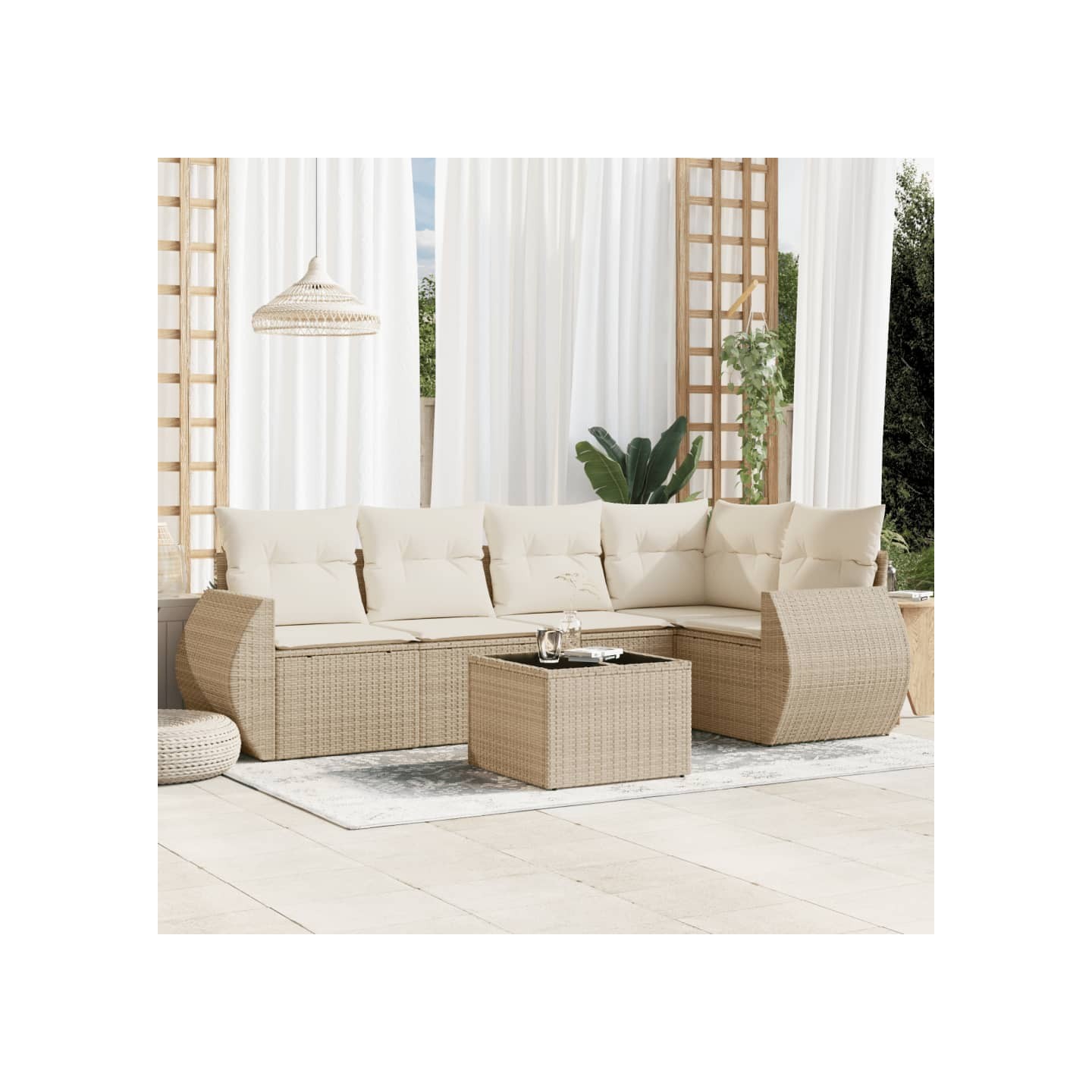 Salon de jardin avec coussins 6 pcs beige résine tressée