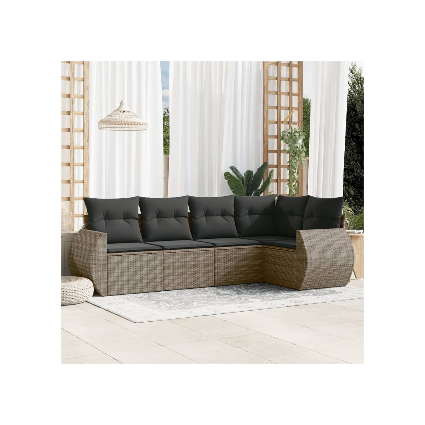 Salon de jardin 5 pcs avec coussins gris résine tressée