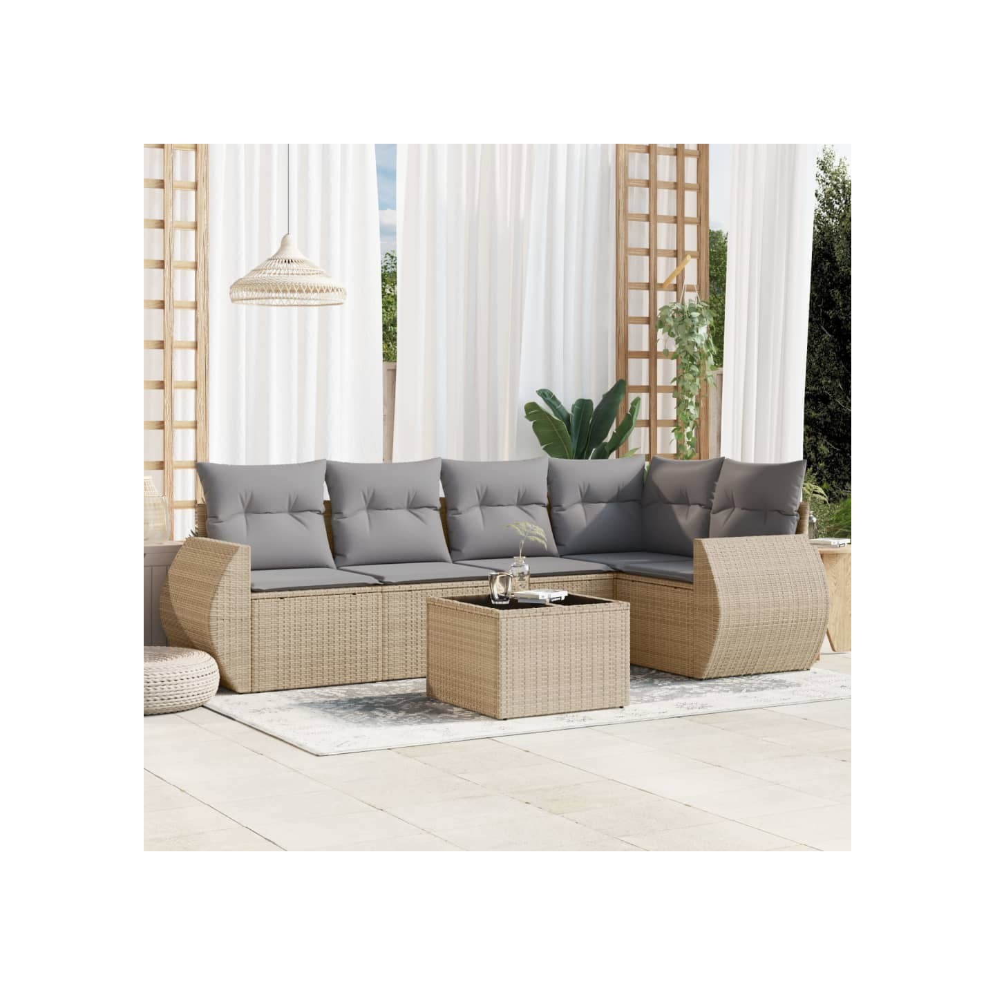 Salon de jardin avec coussins 6 pcs beige résine tressée