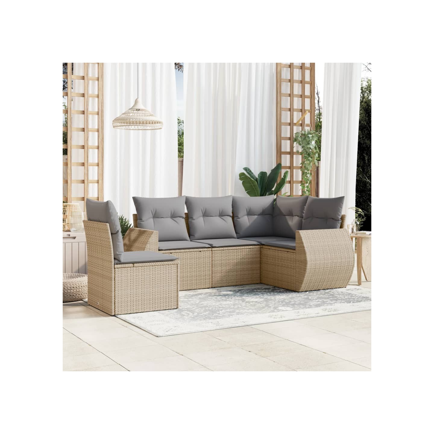 Salon de jardin avec coussins 5 pcs beige résine tressée