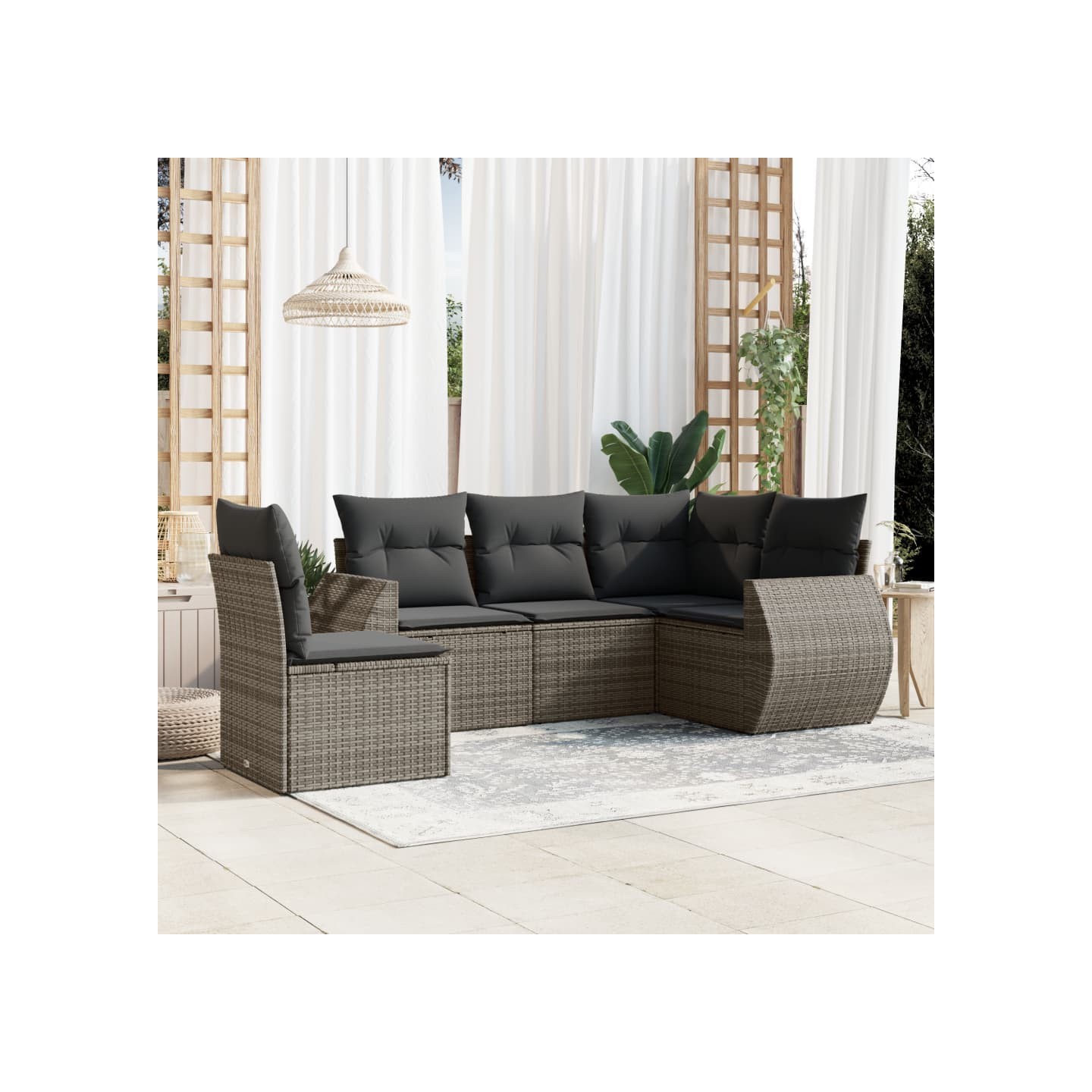 Salon de jardin 5 pcs avec coussins gris résine tressée